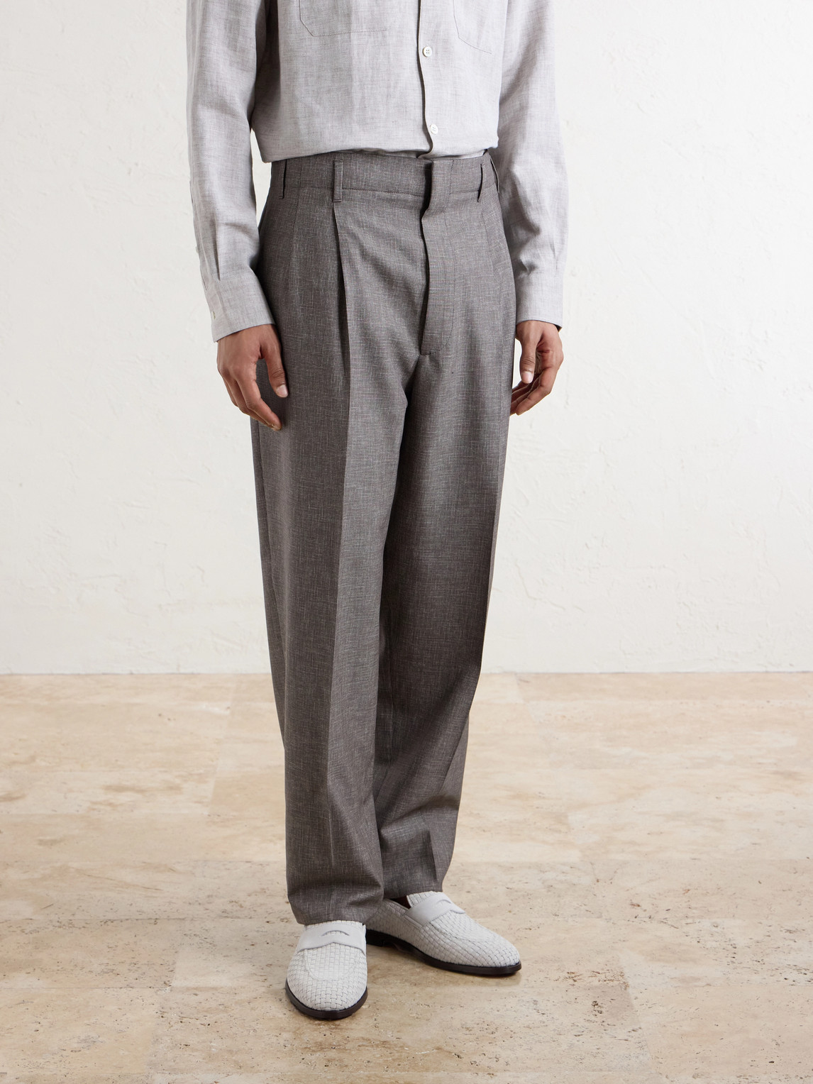 Straight-Leg Pleated Wool Suit Trousers