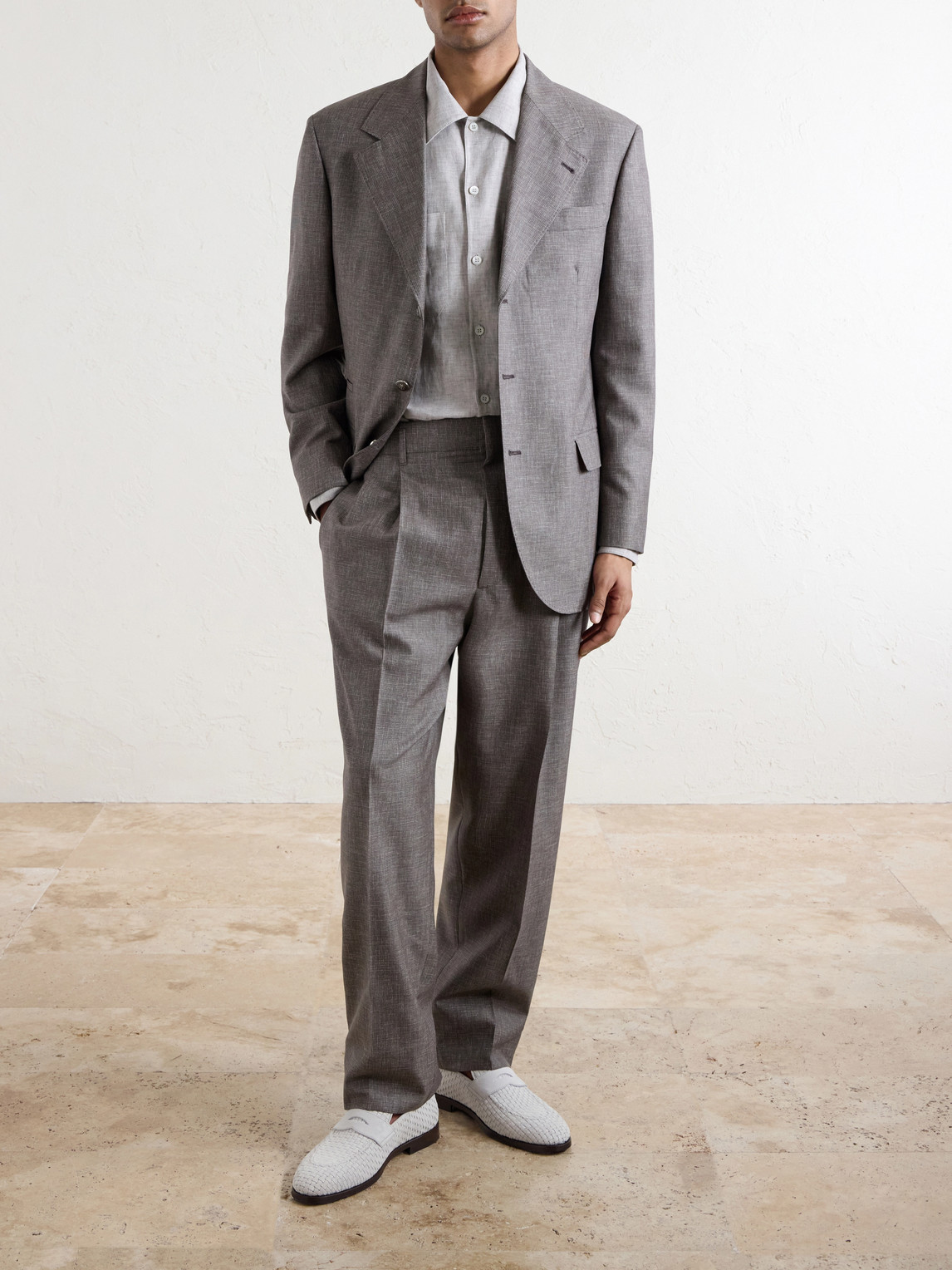 Straight-Leg Pleated Wool Suit Trousers