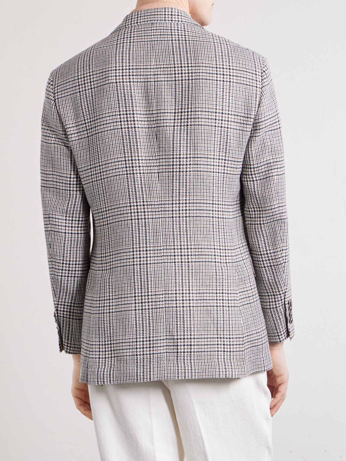  Brunello Cucinelli - Prince Of Wales Checked Linen, Silk And Wool-blend Tweed Blazer - Men - Gray - It 46 
