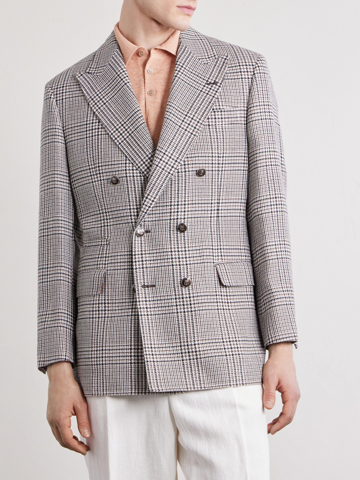  Brunello Cucinelli - Prince Of Wales Checked Linen, Silk And Wool-blend Tweed Blazer - Men - Gray - It 46 