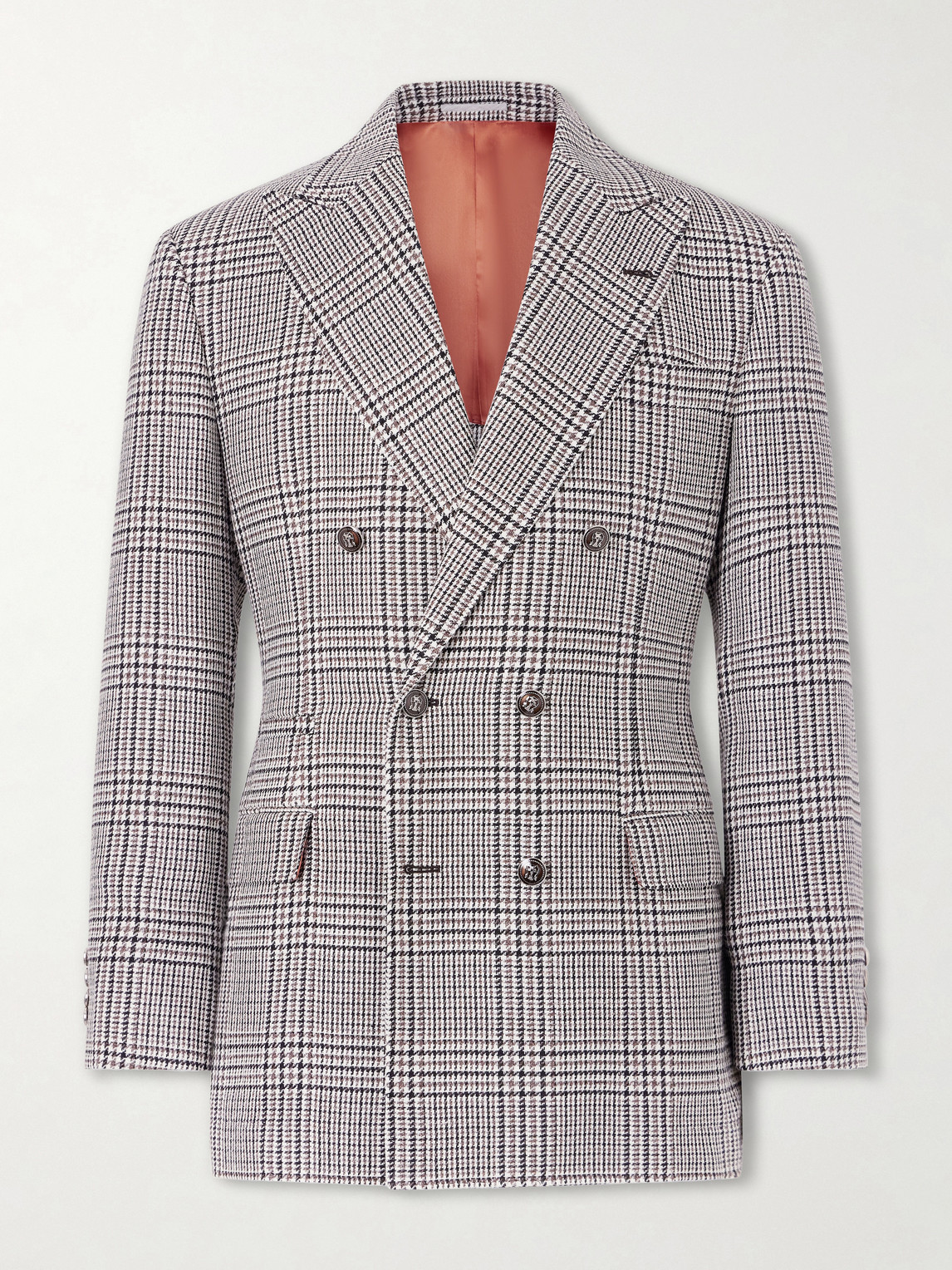 Brunello Cucinelli Prince of Wales Checked Linen, Silk and Wool-Blend Tweed Blazer IT 54