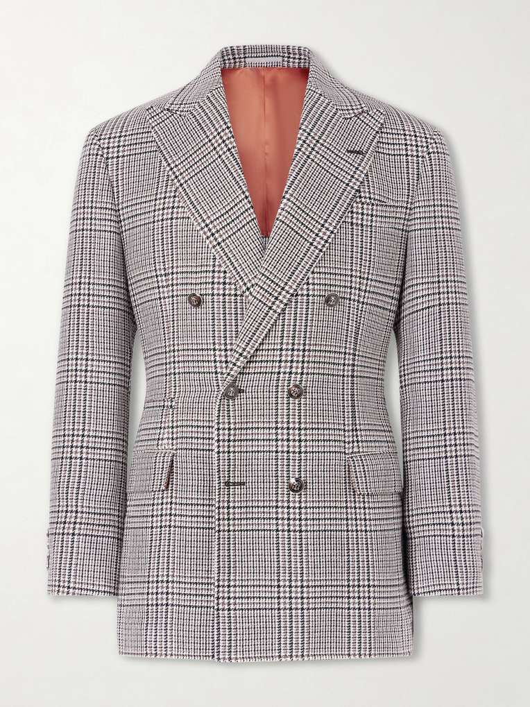 BRUNELLO CUCINELLI Prince of Wales Checked Linen, Silk and Wool-Blend Tweed Blazer