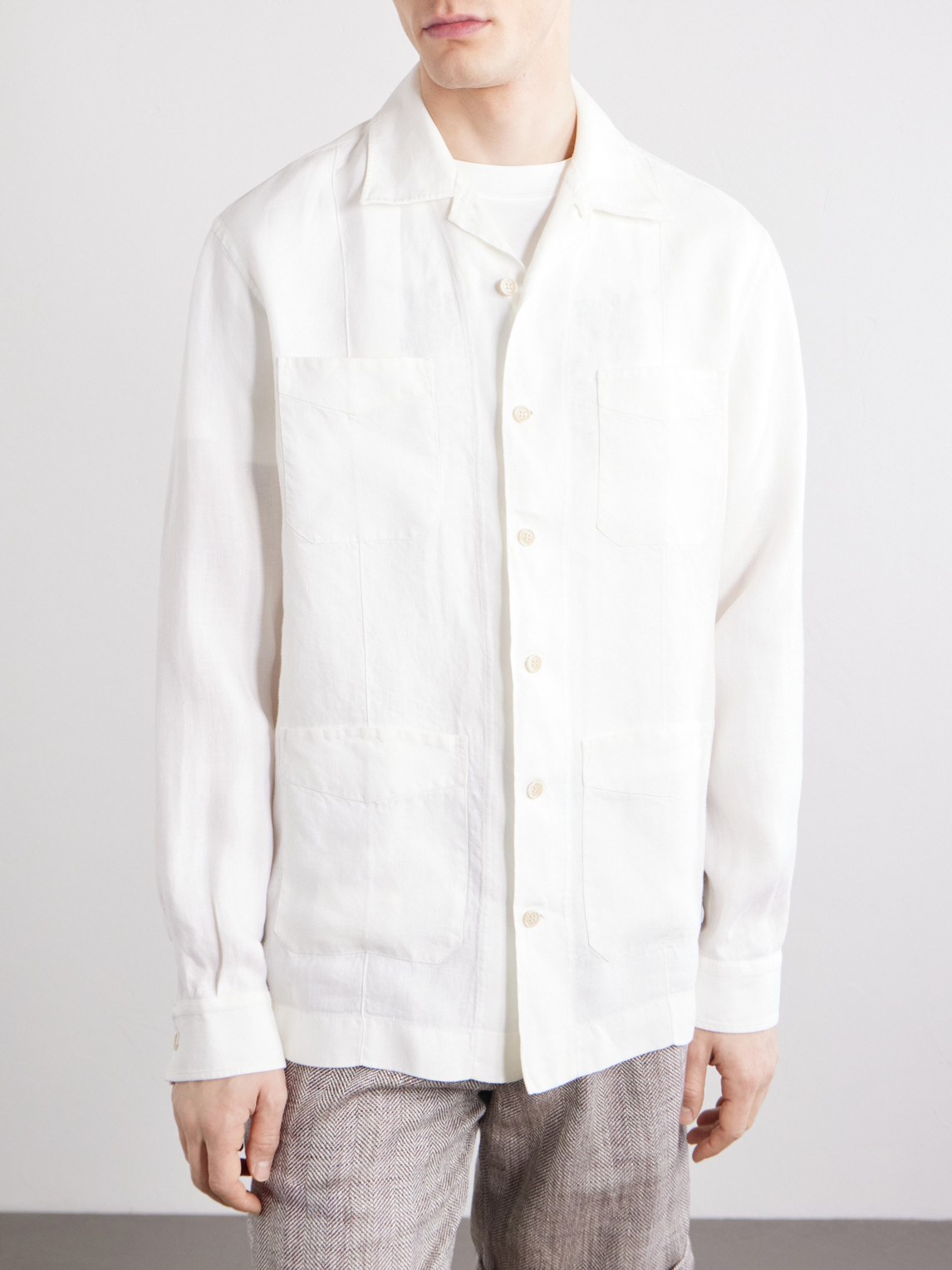  Brunello Cucinelli - Guayabera Linen Overshirt - Men - White - M 