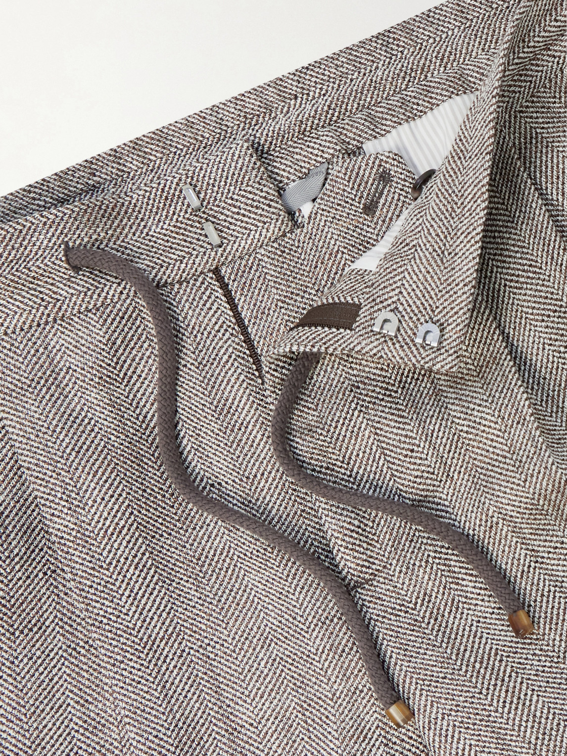 Straight-Leg Pleated Herringbone Trousers
