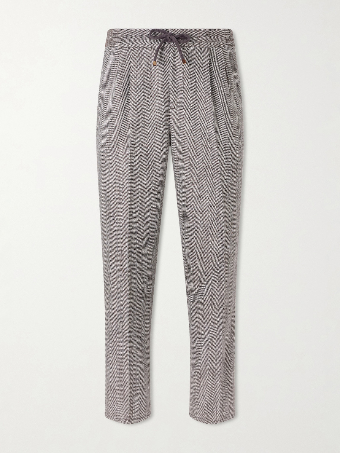 Brunello Cucinelli Straight-Leg Pleated Herringbone Trousers - Men