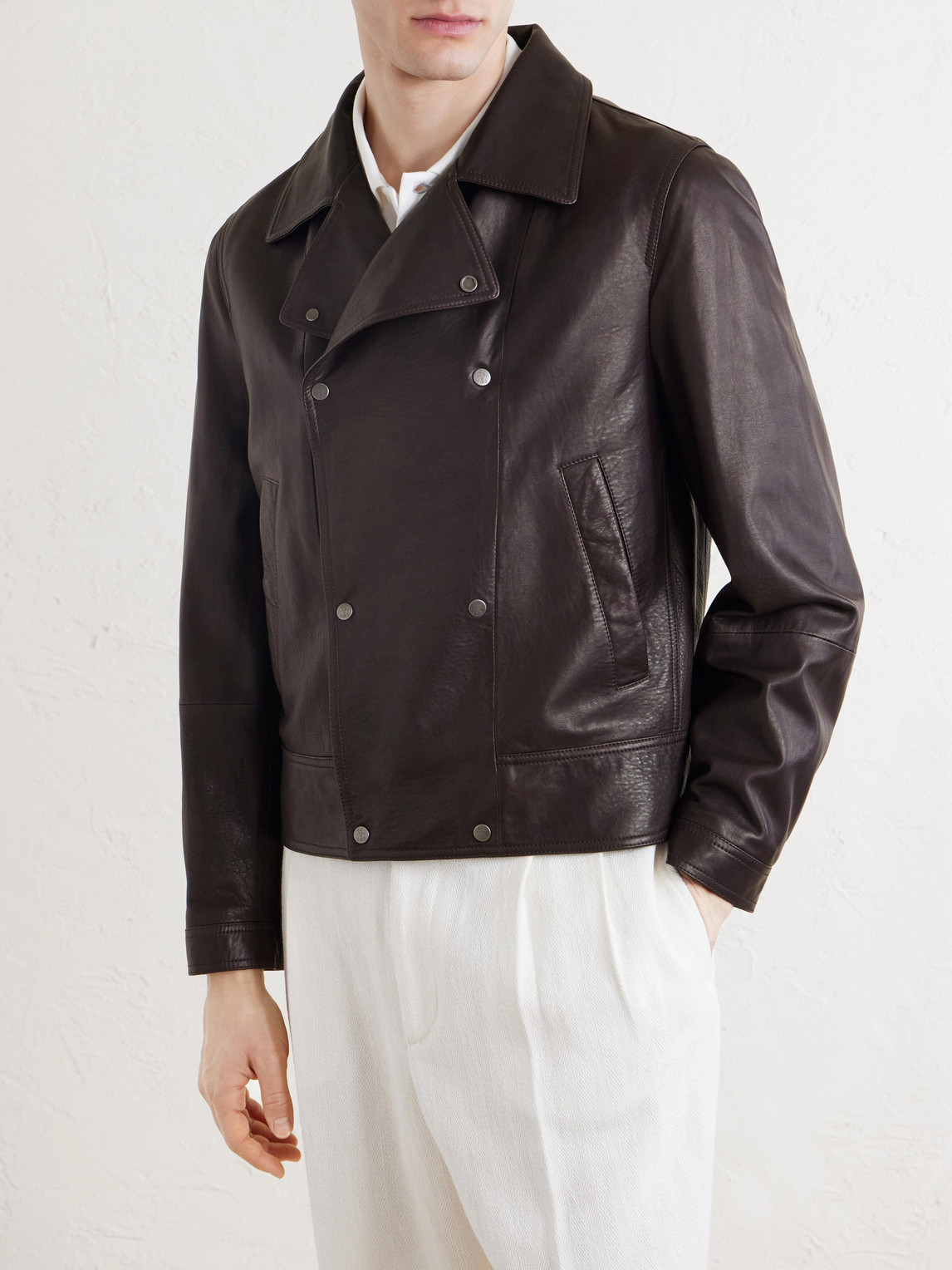  Brunello Cucinelli - Leather Jacket - Men - Brown - M 
