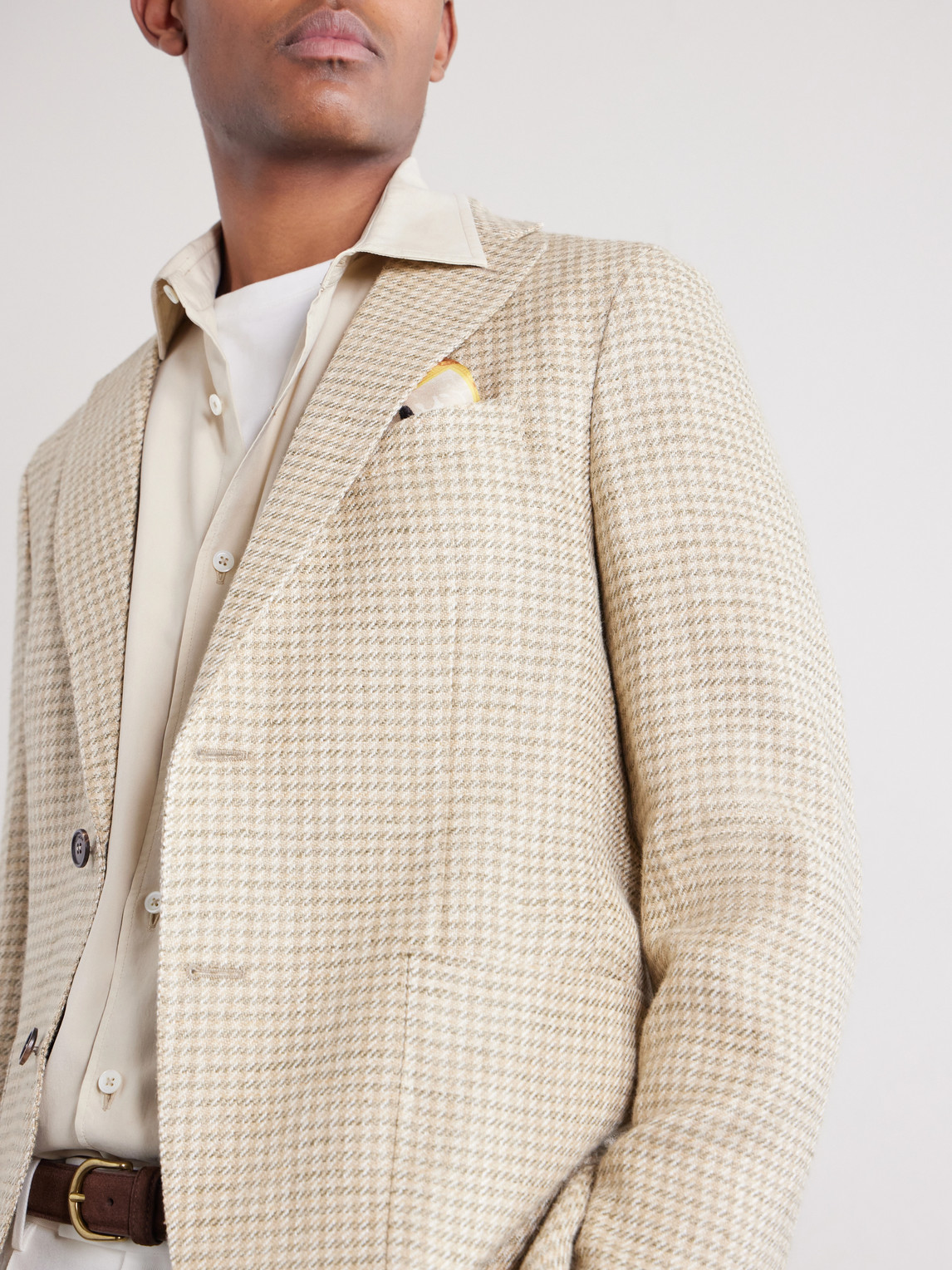 Houndstooth Linen And Silk-Blend Blazer