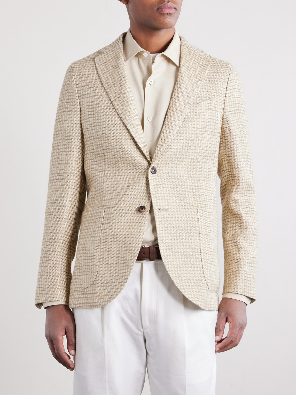 Houndstooth Linen And Silk-Blend Blazer