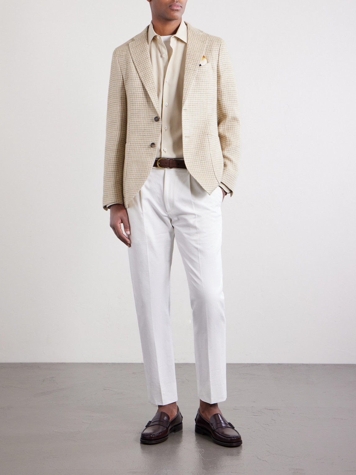 Houndstooth Linen And Silk-Blend Blazer