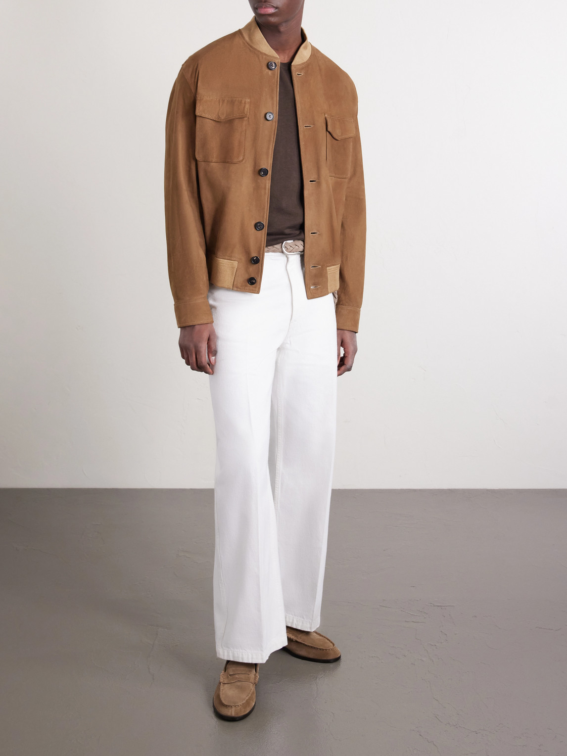 Slowear Suede Bomber Jacket In Brown