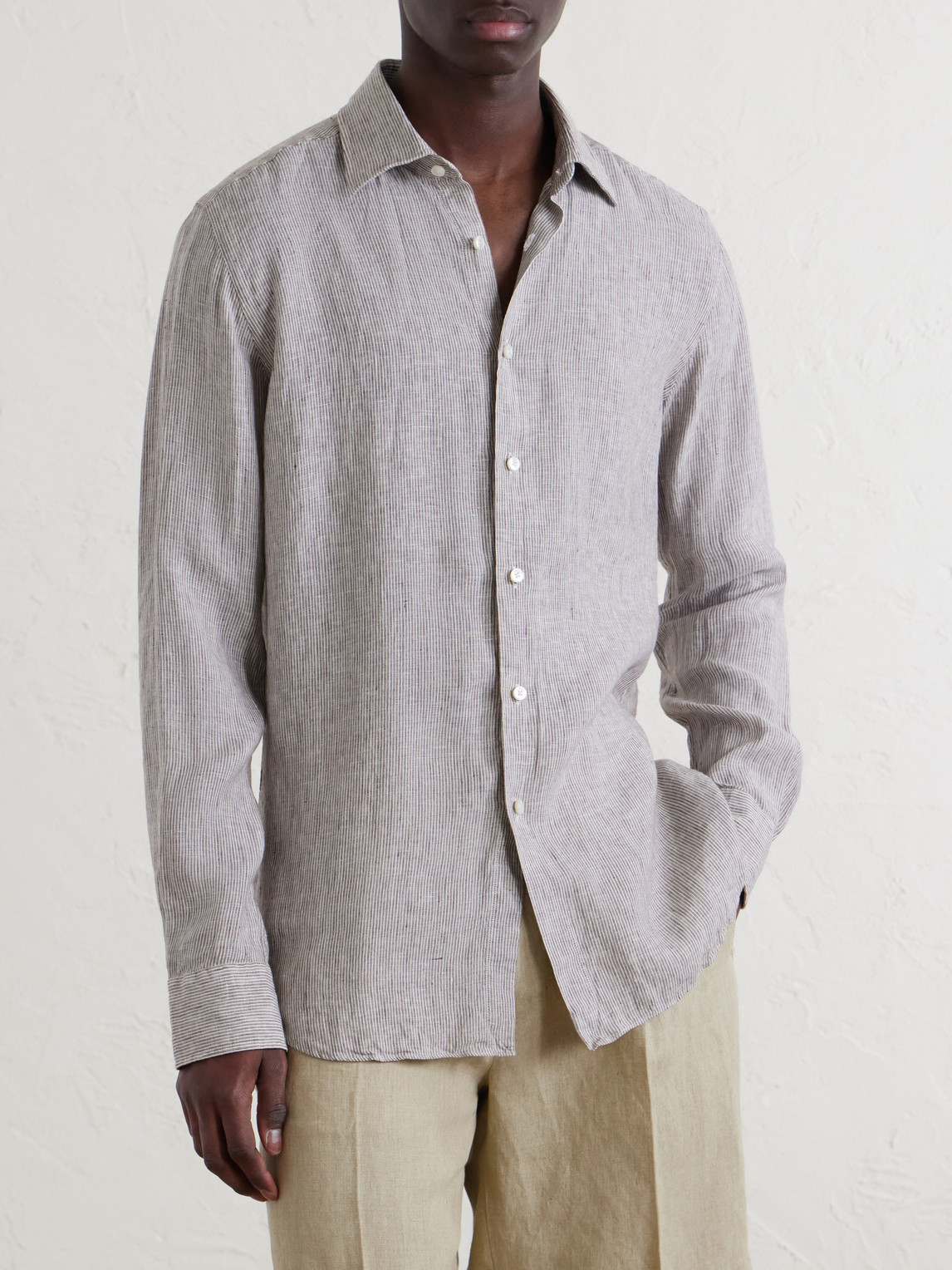 Slowear - Striped Linen Shirt - Men - Brown - Eu 38 