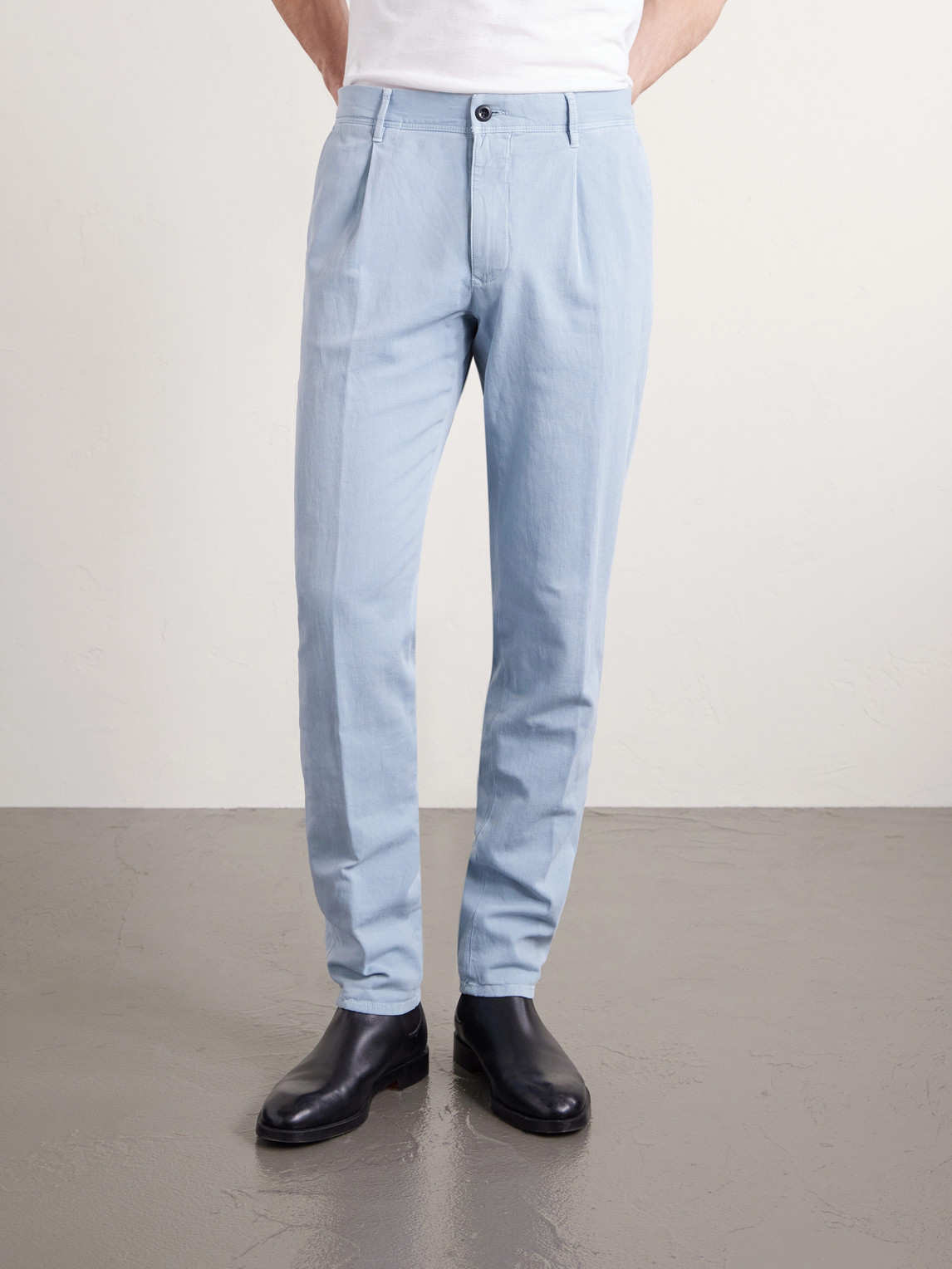 Tapered Pleated Cotton-Blend Gabardine Trousers