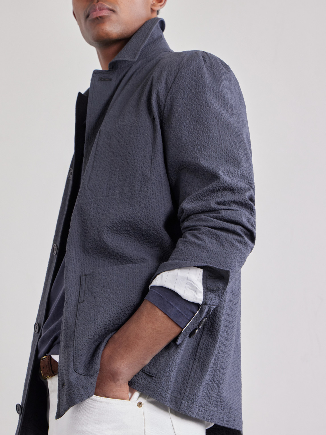 Incotex Cotton And Silk-Blend Seersucker Overshirt