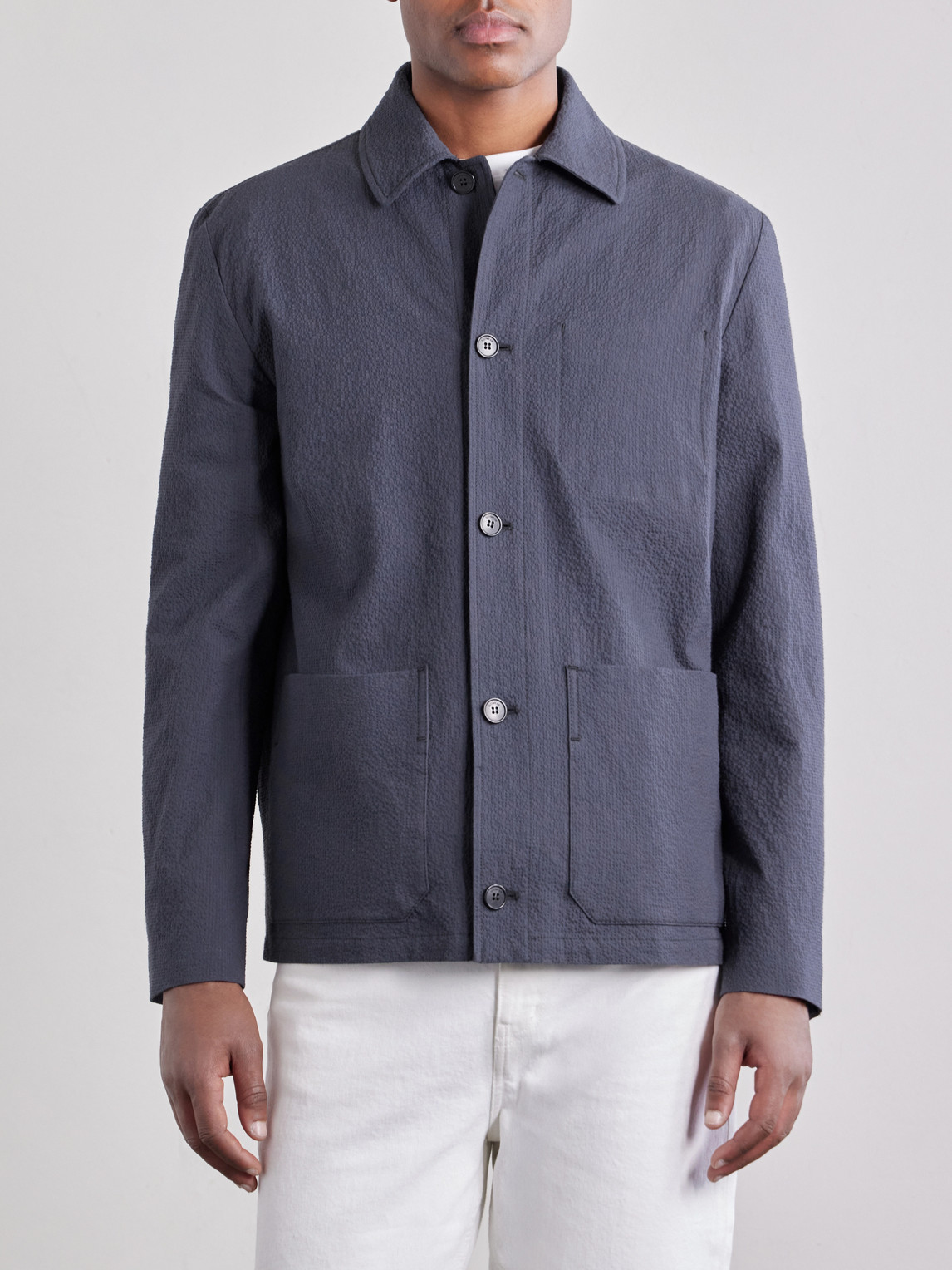 Incotex Cotton And Silk-Blend Seersucker Overshirt