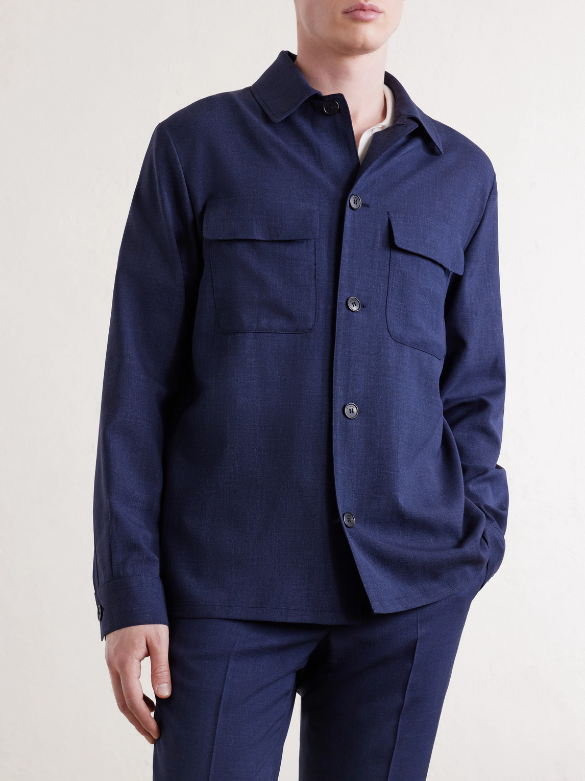 Incotex Wool, Silk And Linen-Blend Overshirt
