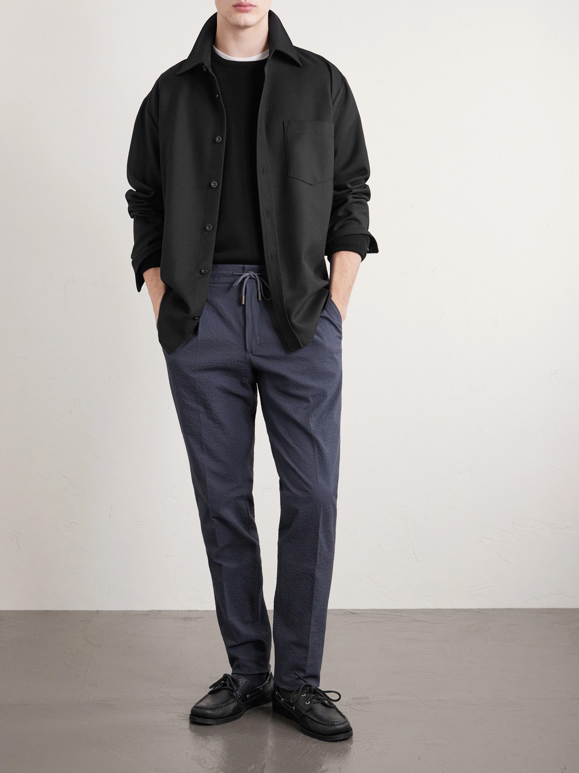 Tapered Cotton-Blend Seersucker Trousers