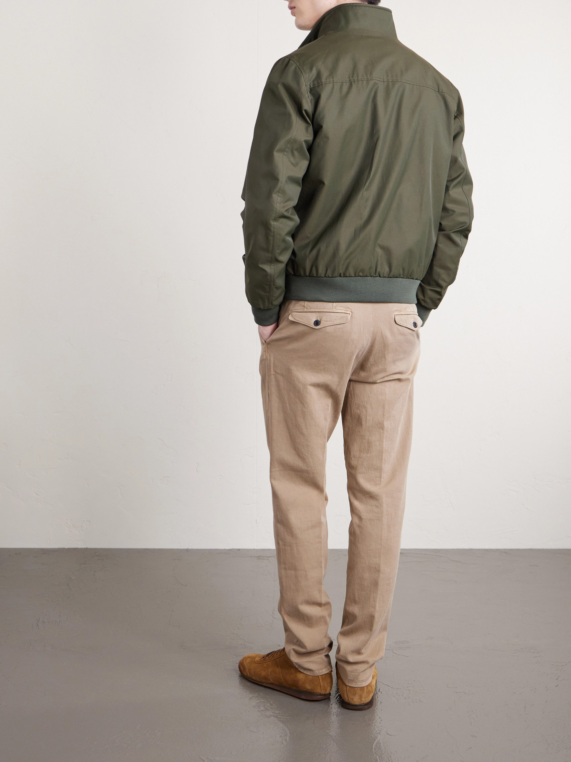 Tapered Pleated Cotton-Blend Gabardine Trousers