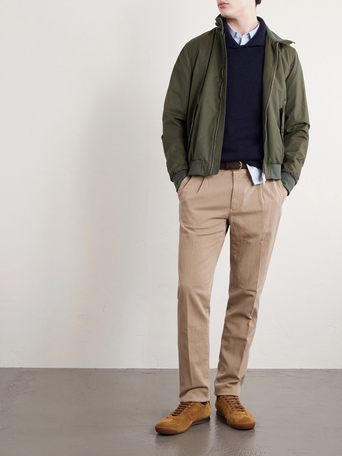 Tapered Pleated Cotton-Blend Gabardine Trousers