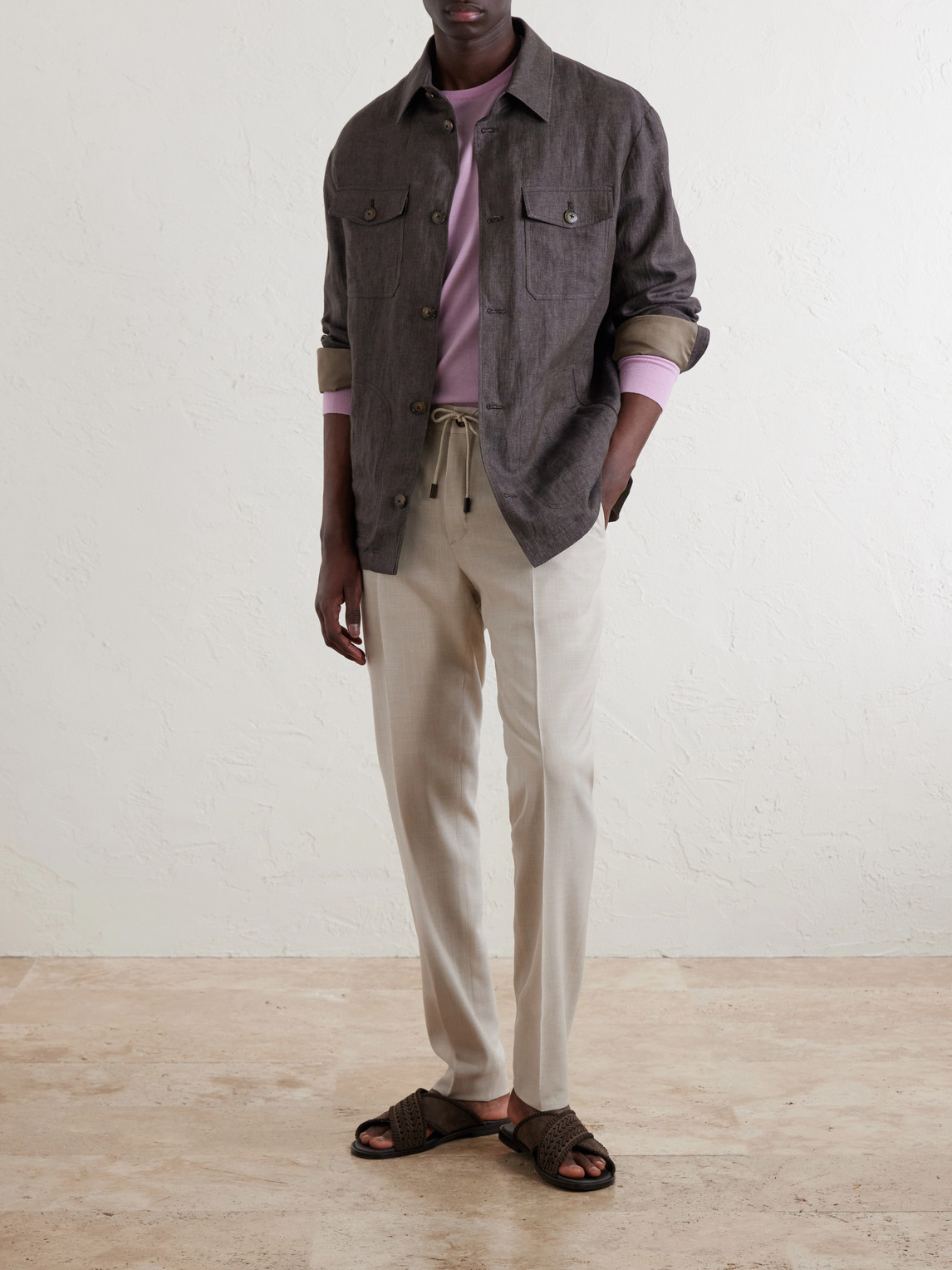 Straight-Leg Pleated Virgin Wool