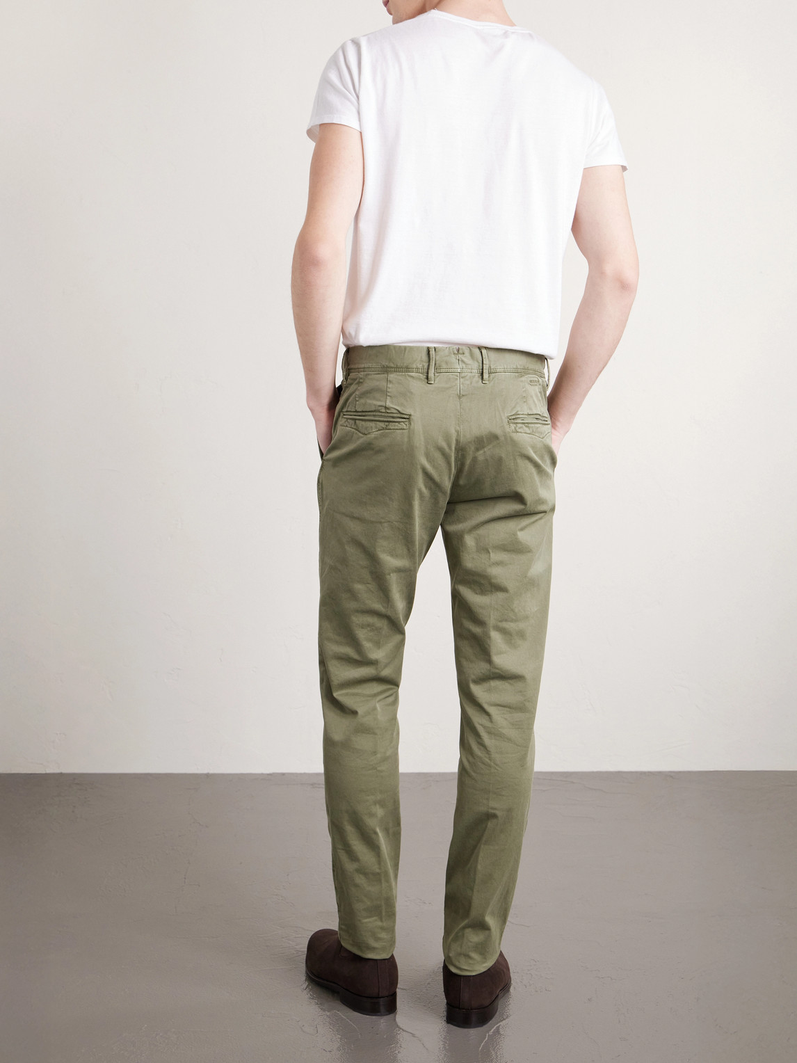 Tapered Stretch-Cotton Gabardine Trousers Slim-Fit