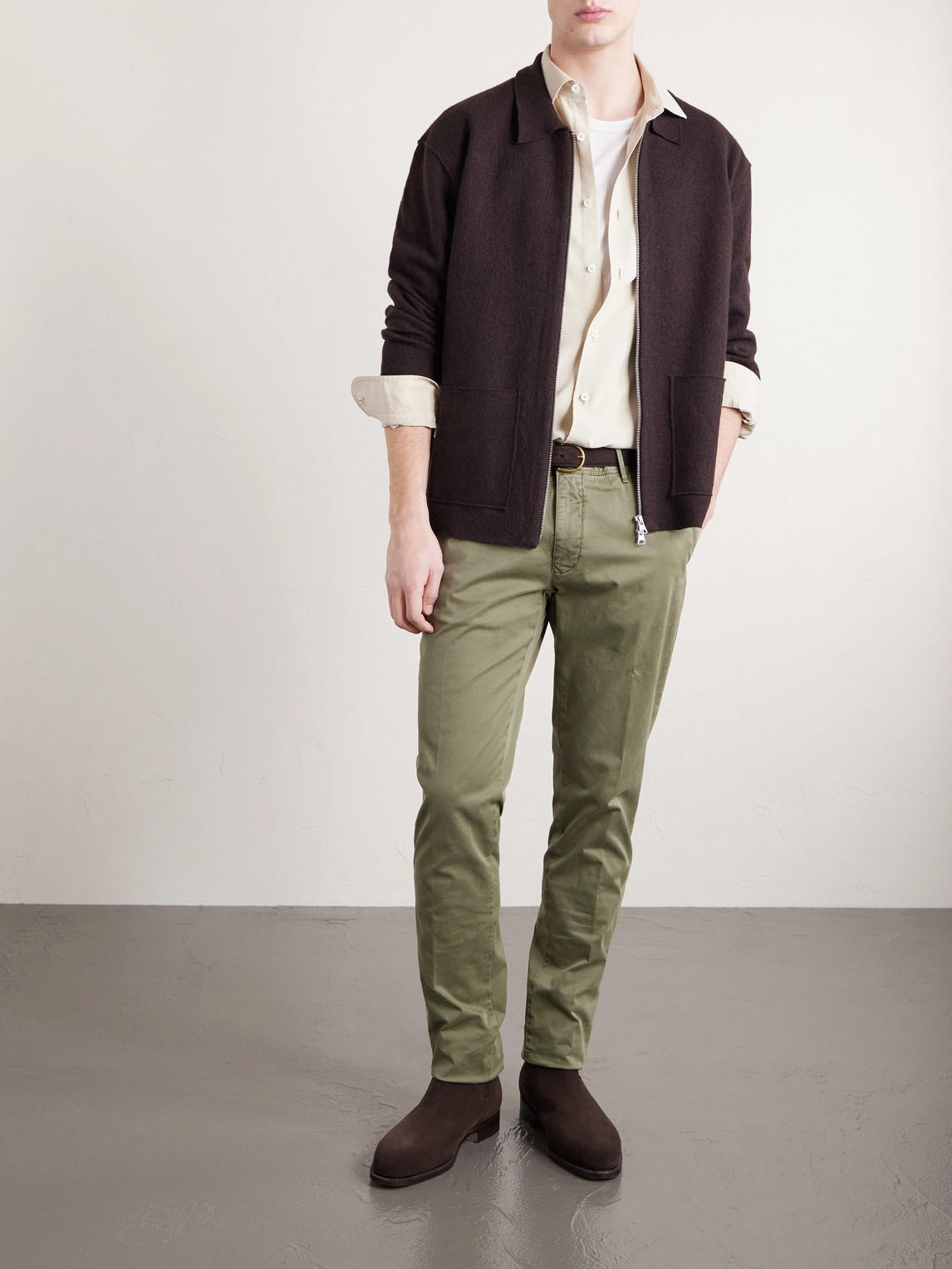 Tapered Stretch-Cotton Gabardine Trousers Slim-Fit