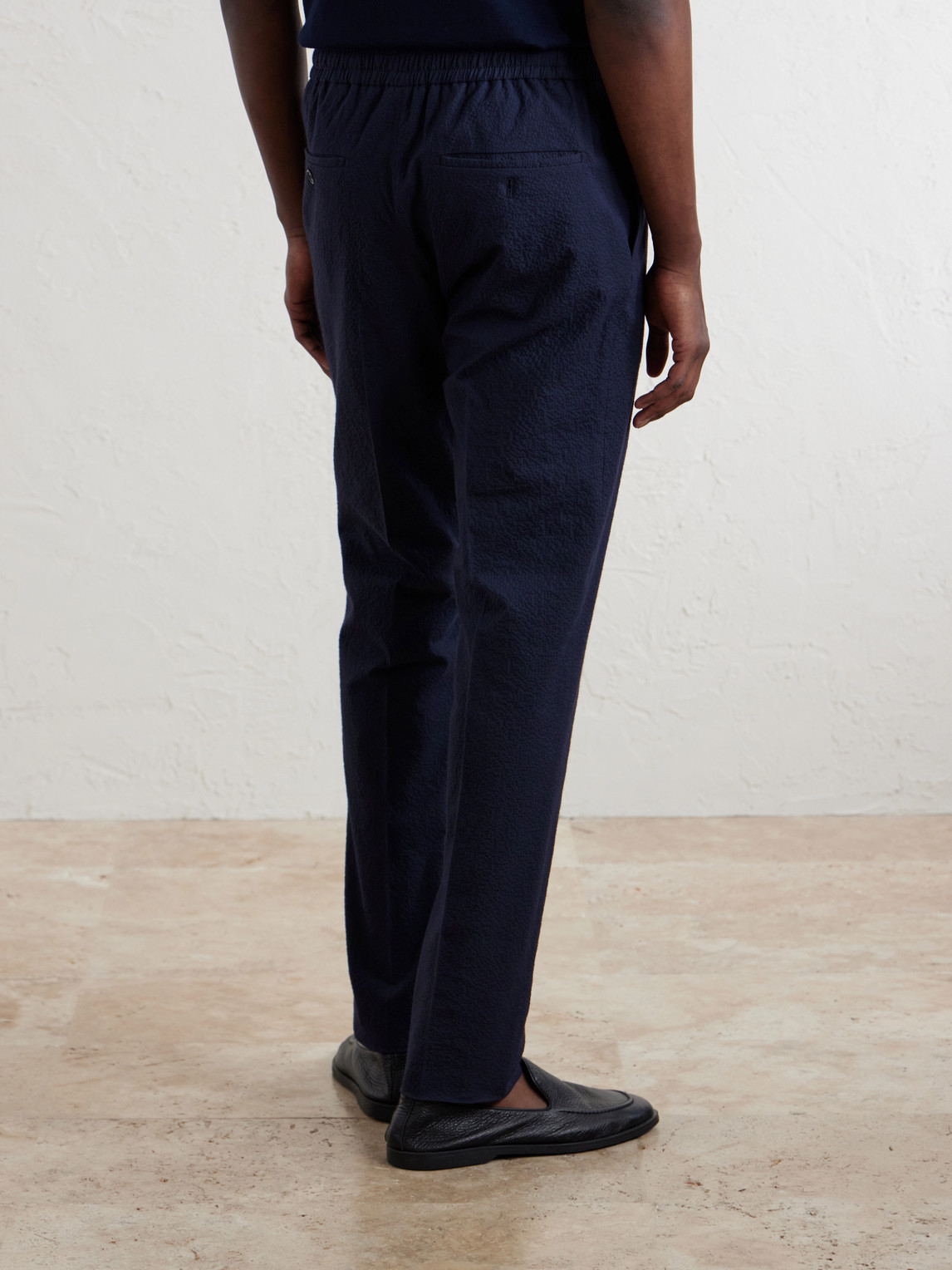 Tapered Cotton-Blend Seersucker Trousers