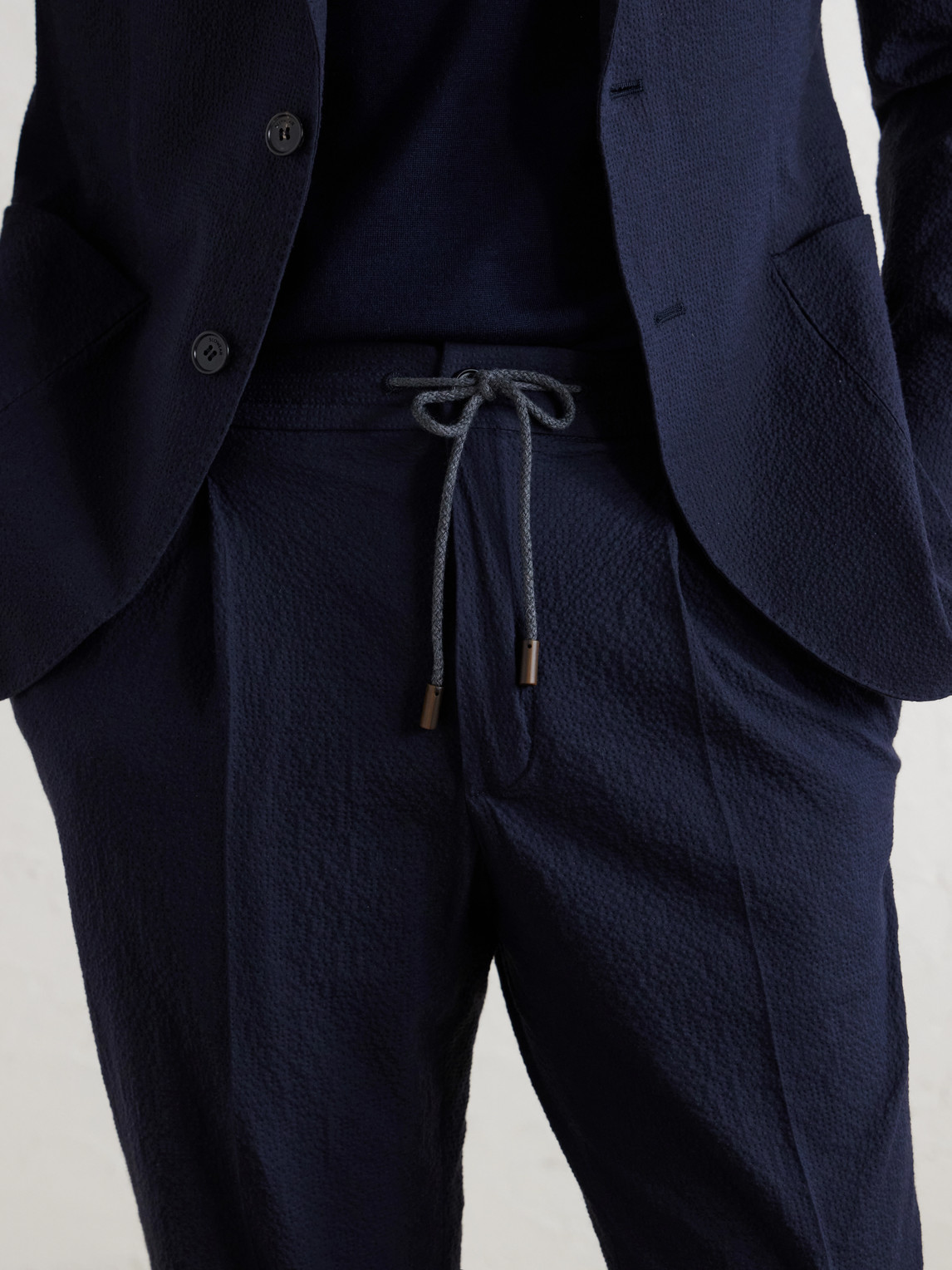 Tapered Cotton-Blend Seersucker Trousers