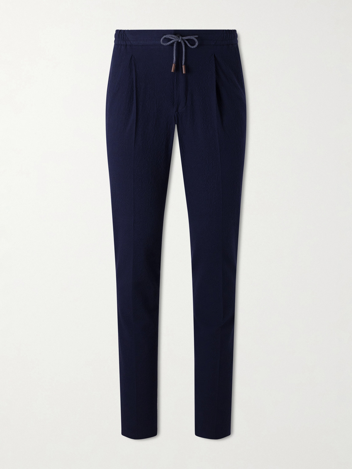 Slowear Tapered Cotton-blend Seersucker Trousers In Blue