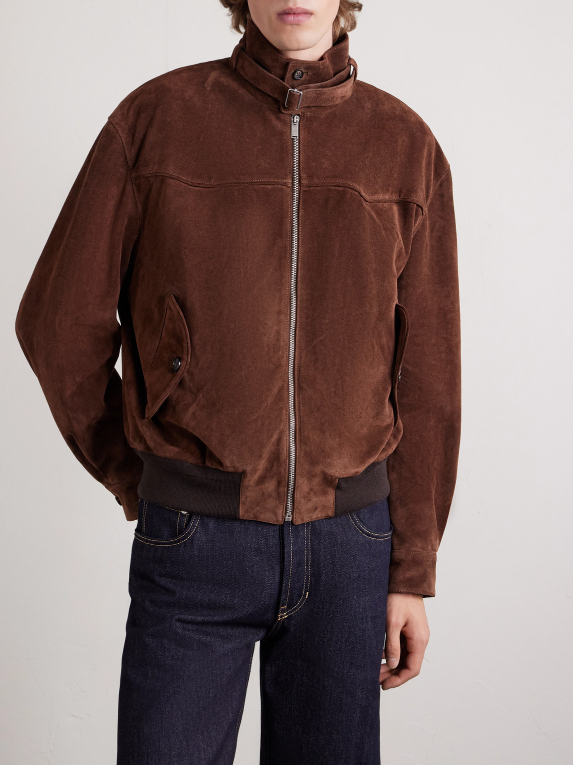 Panelled Suede Harrington Jacket