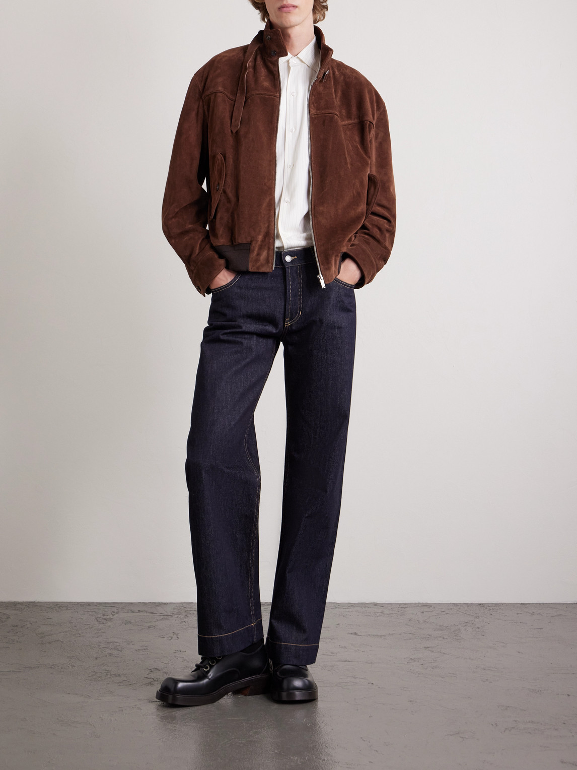 Panelled Suede Harrington Jacket