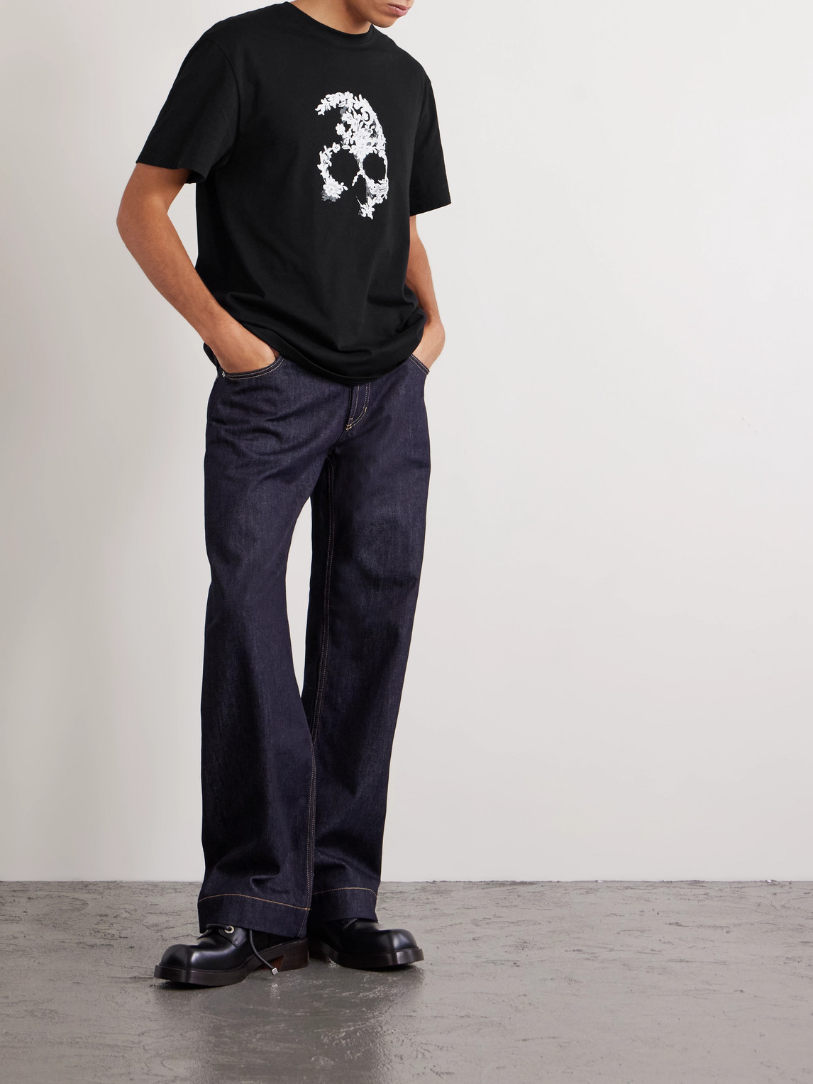 Alexander Mcqueen Printed Cotton-jersey T-shirt In Black
