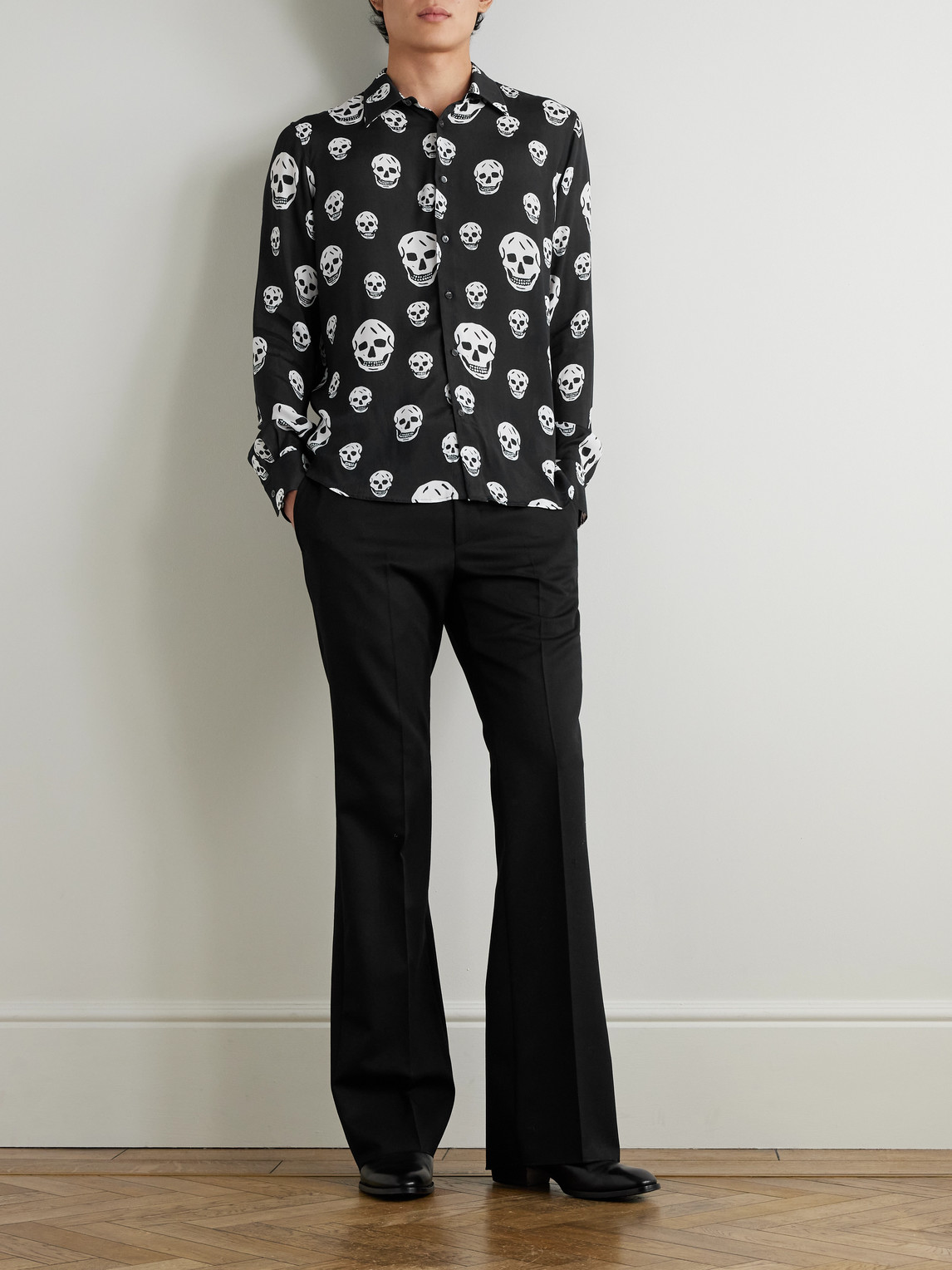 Alexander Mcqueen Printed Satin Shirt In Black