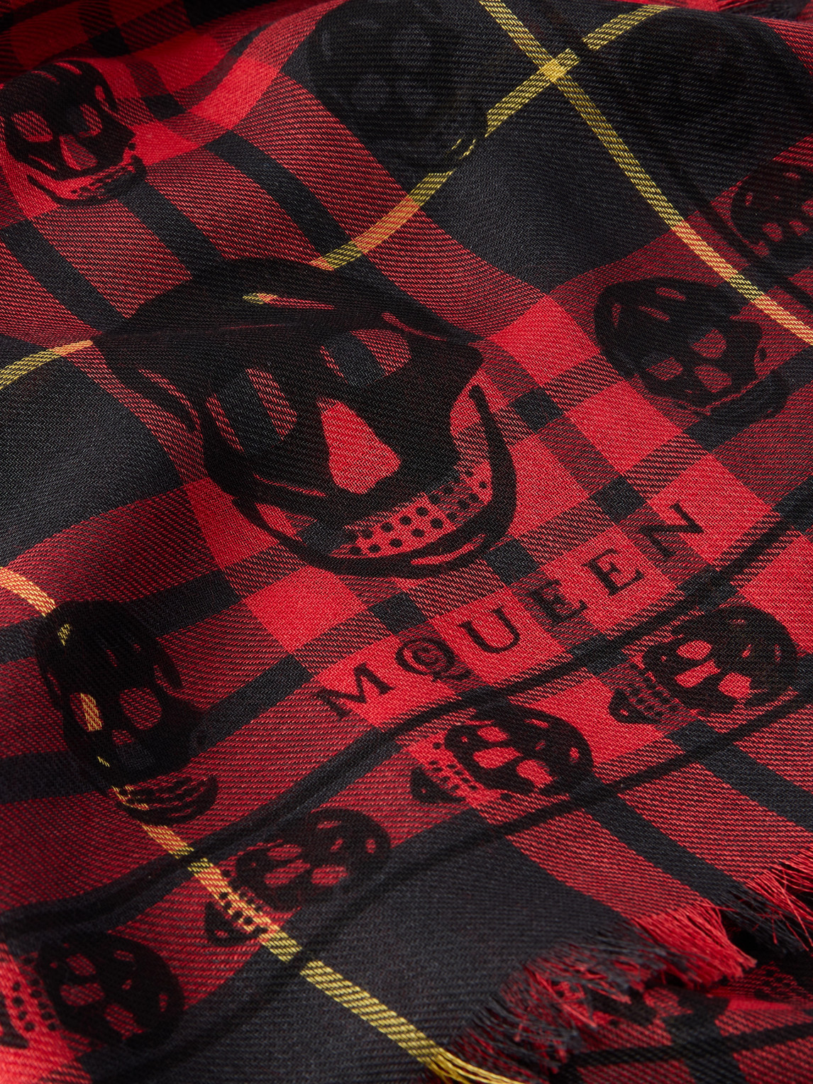  Mcqueen - Fringed Checked Wool And Silk-blend Scarf - Men - Red 