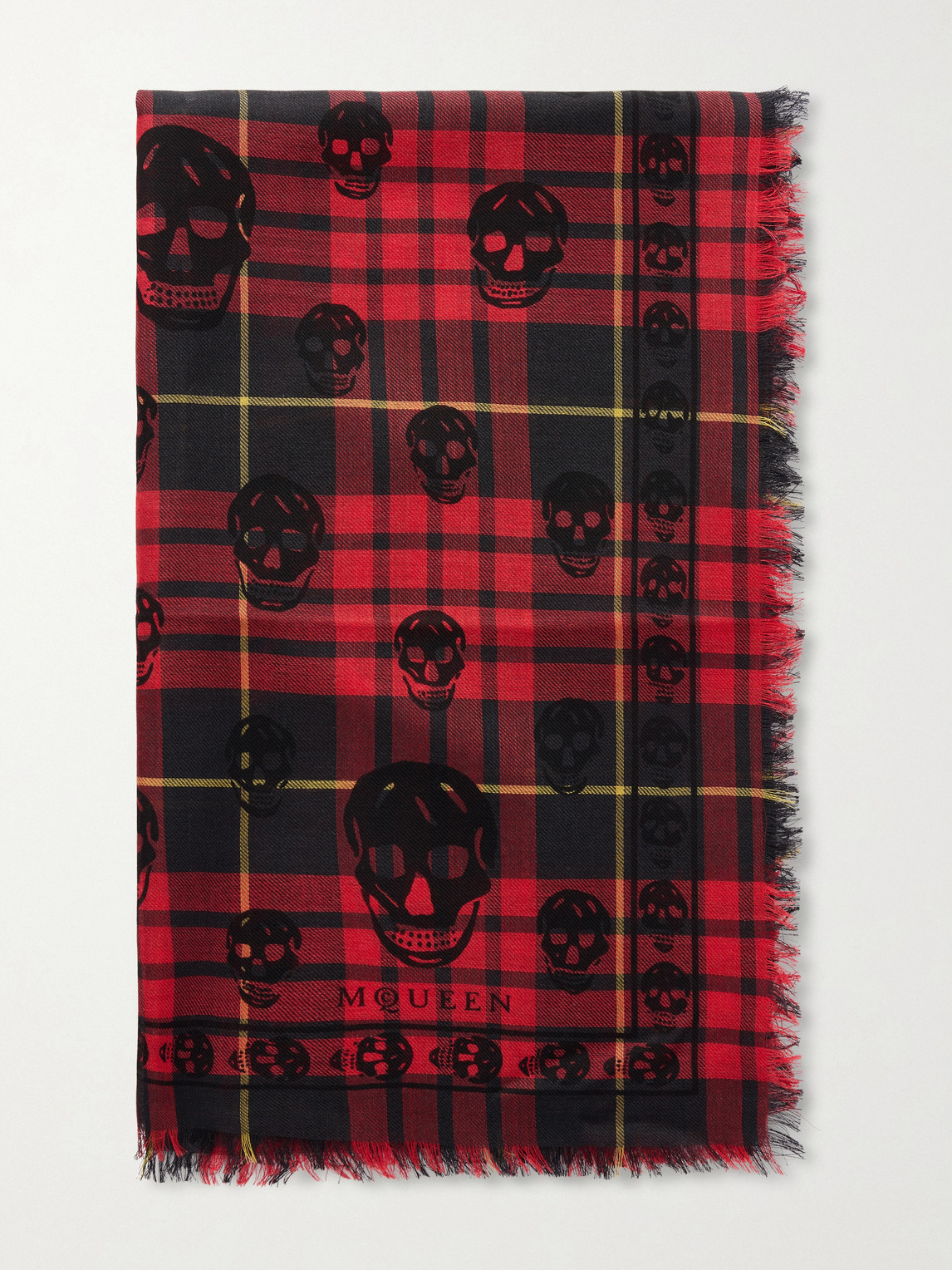 McQueen – Fringed Checked Wool and Silk-Blend Scarf