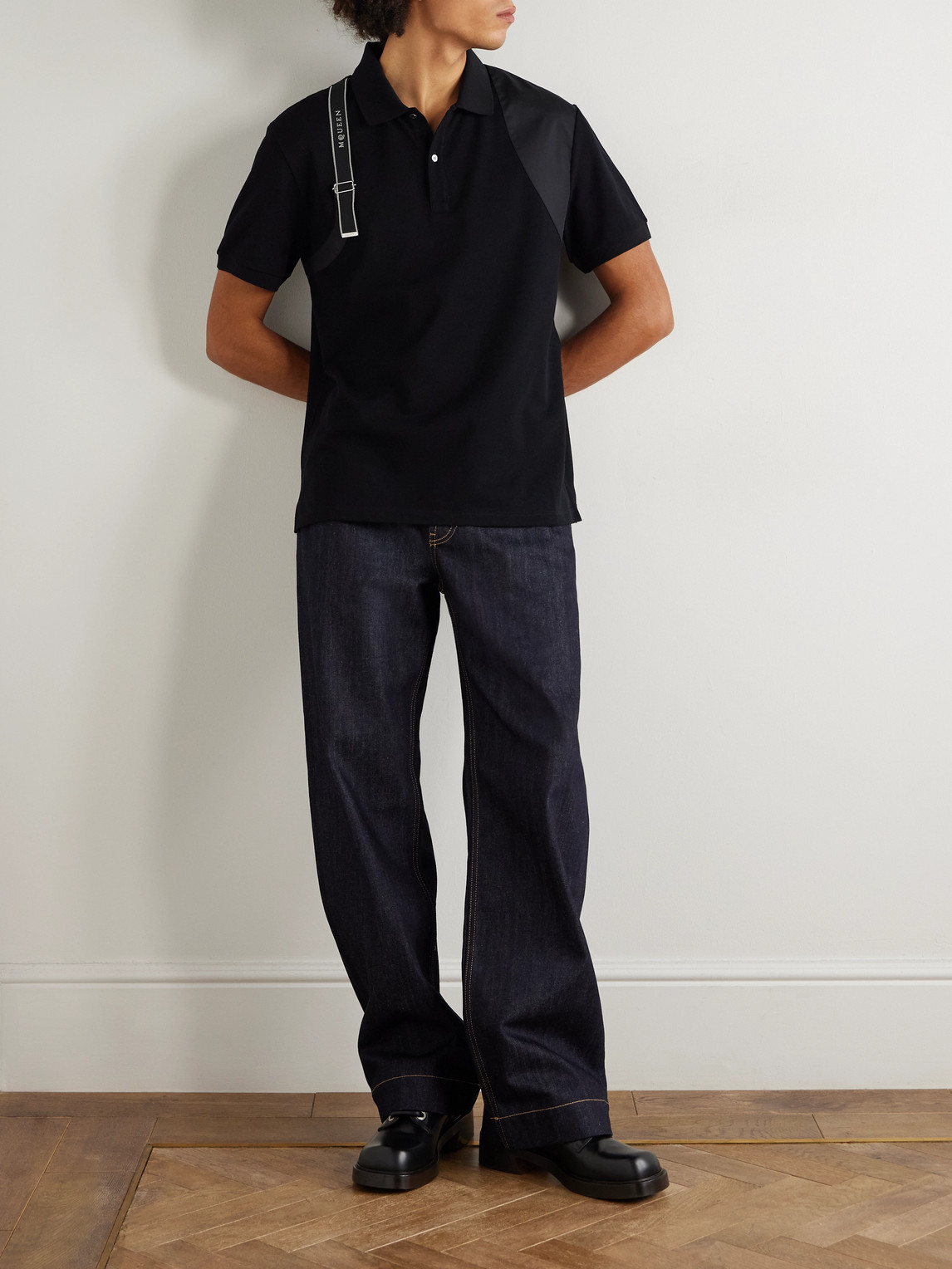 Harness-Detailed Cotton-Piqué Polo Shirt
