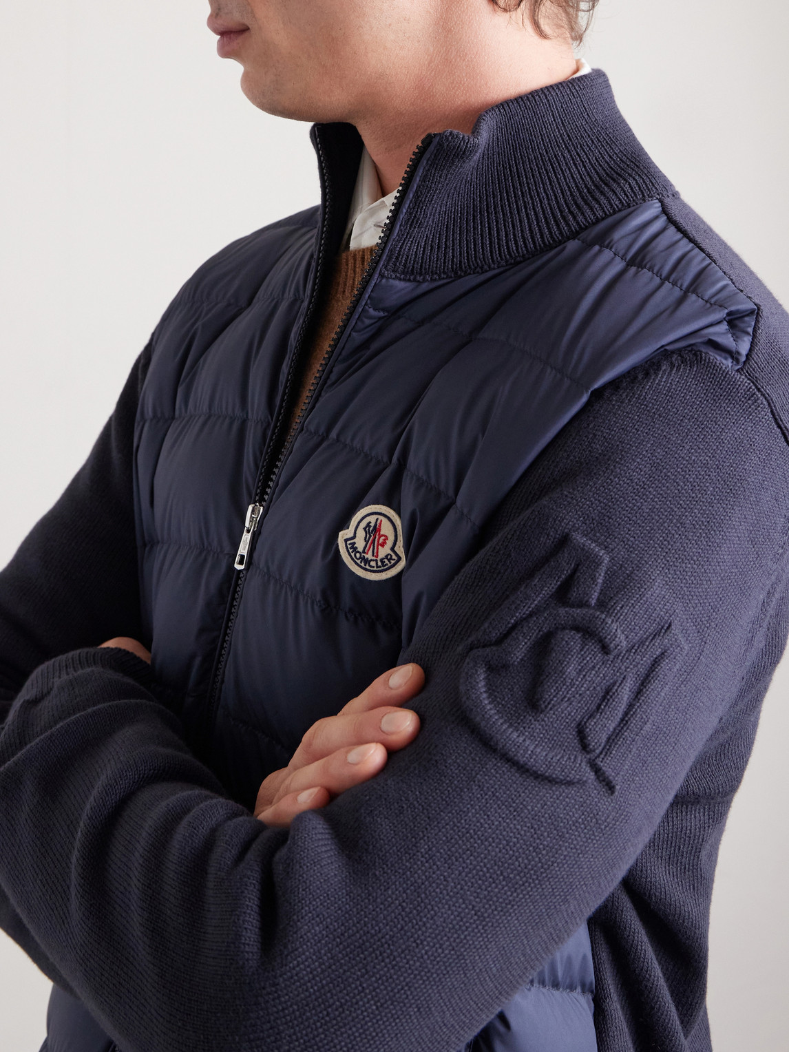 Panelled Cotton And Quilted Shell Down Zip-Up Cardigan