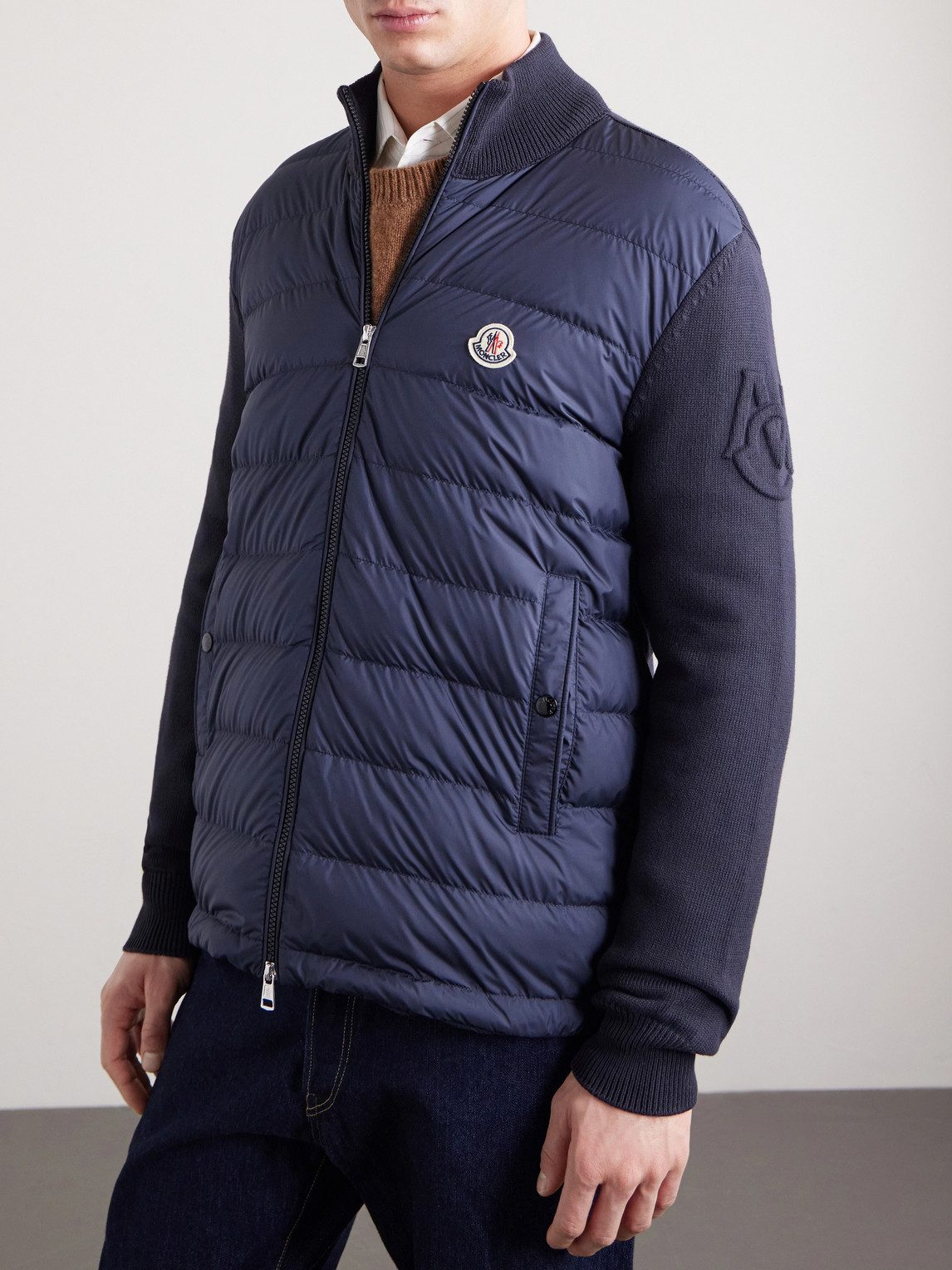 Panelled Cotton And Quilted Shell Down Zip-Up Cardigan