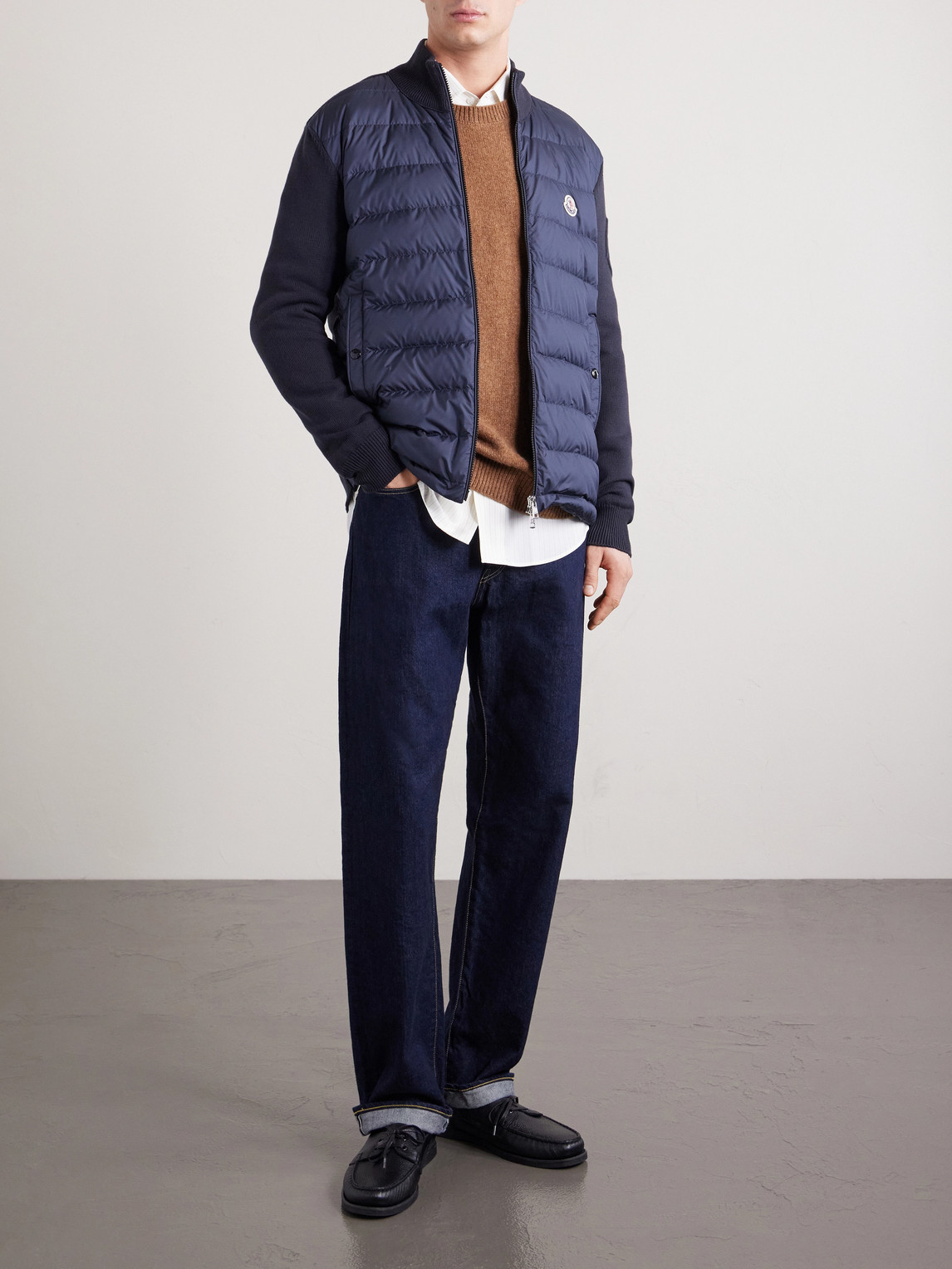 Panelled Cotton And Quilted Shell Down Zip-Up Cardigan