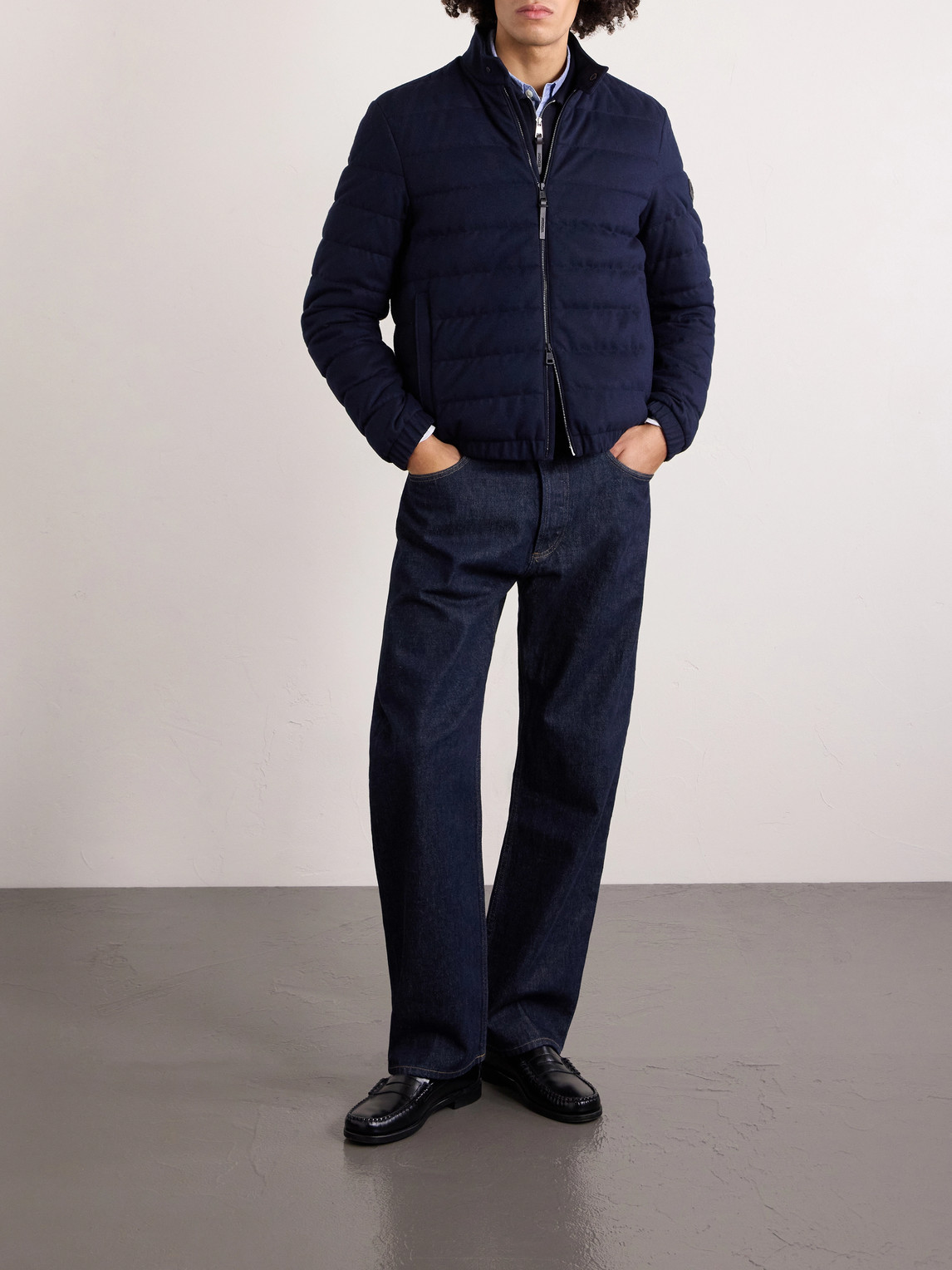 Luray Slim-Fit Leather-Trimmed Quilted Jersey Down Jacket