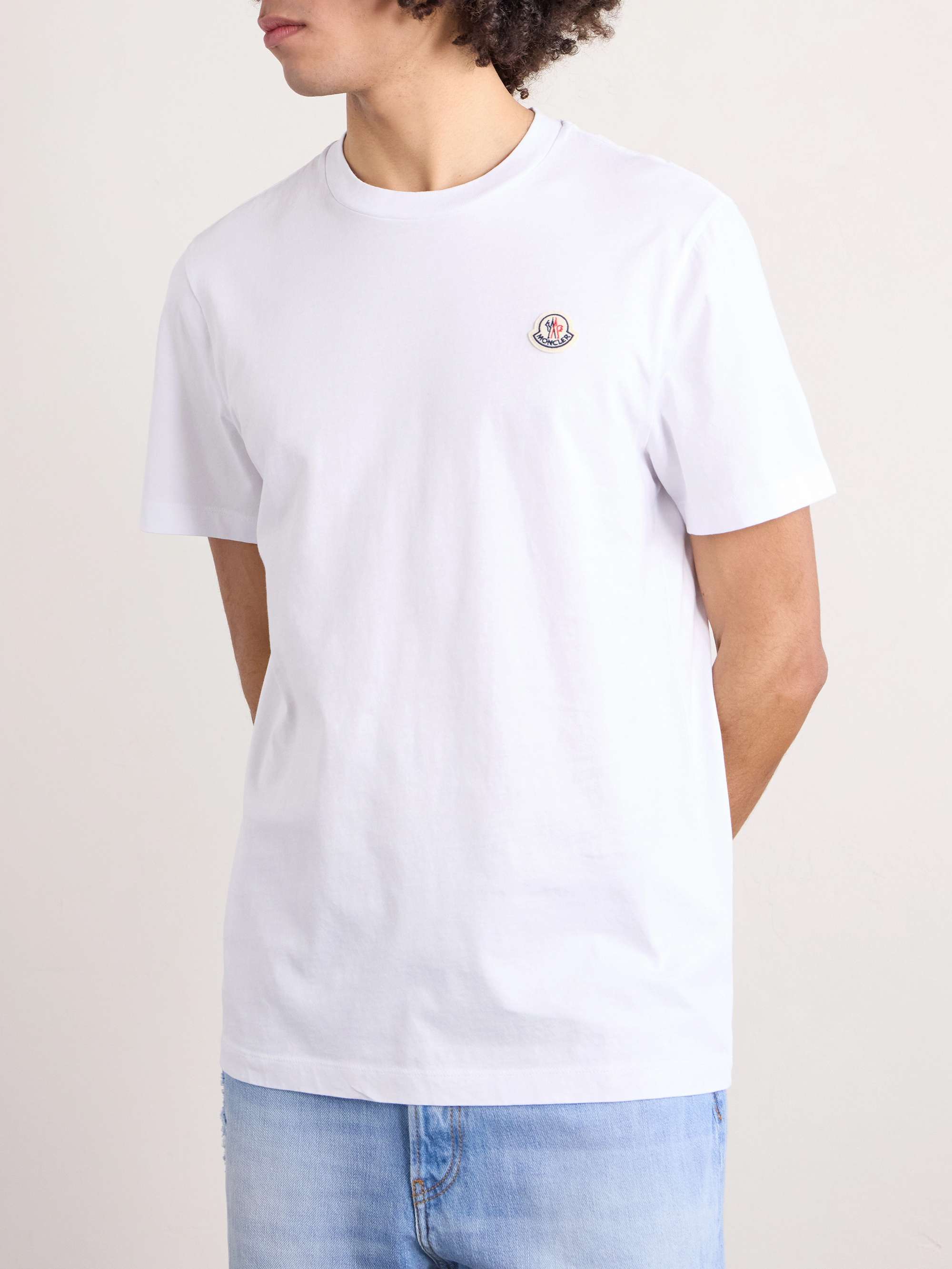 MONCLER DEPARTEMENT Tシャツ ホワイト MONCLER Logo-Appliquéd Printed Cotton-Jersey T-Shirt for Men | MR