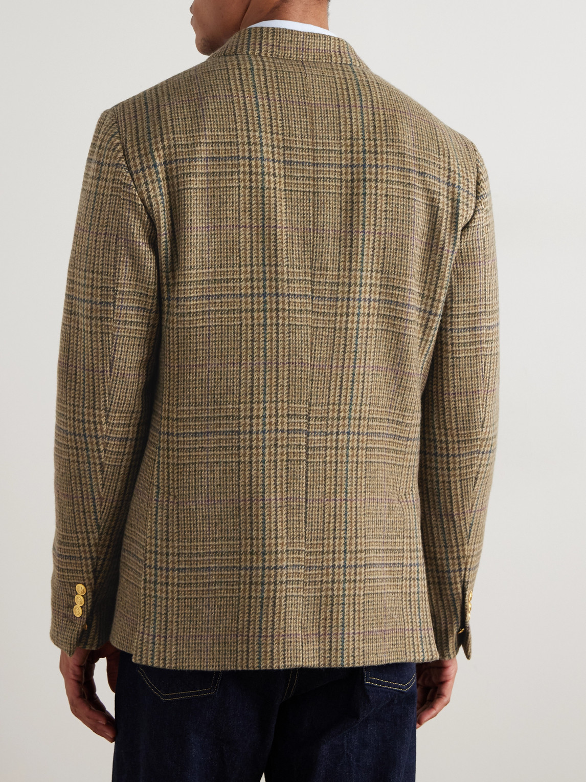 Incotex Double-breasted Prince Of Wales Checked Wool Blazer In Brown