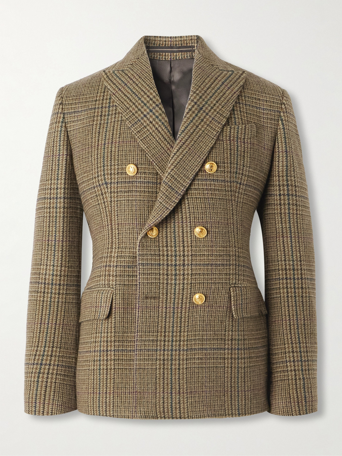 Incotex Double-breasted Prince Of Wales Checked Wool Blazer In Brown