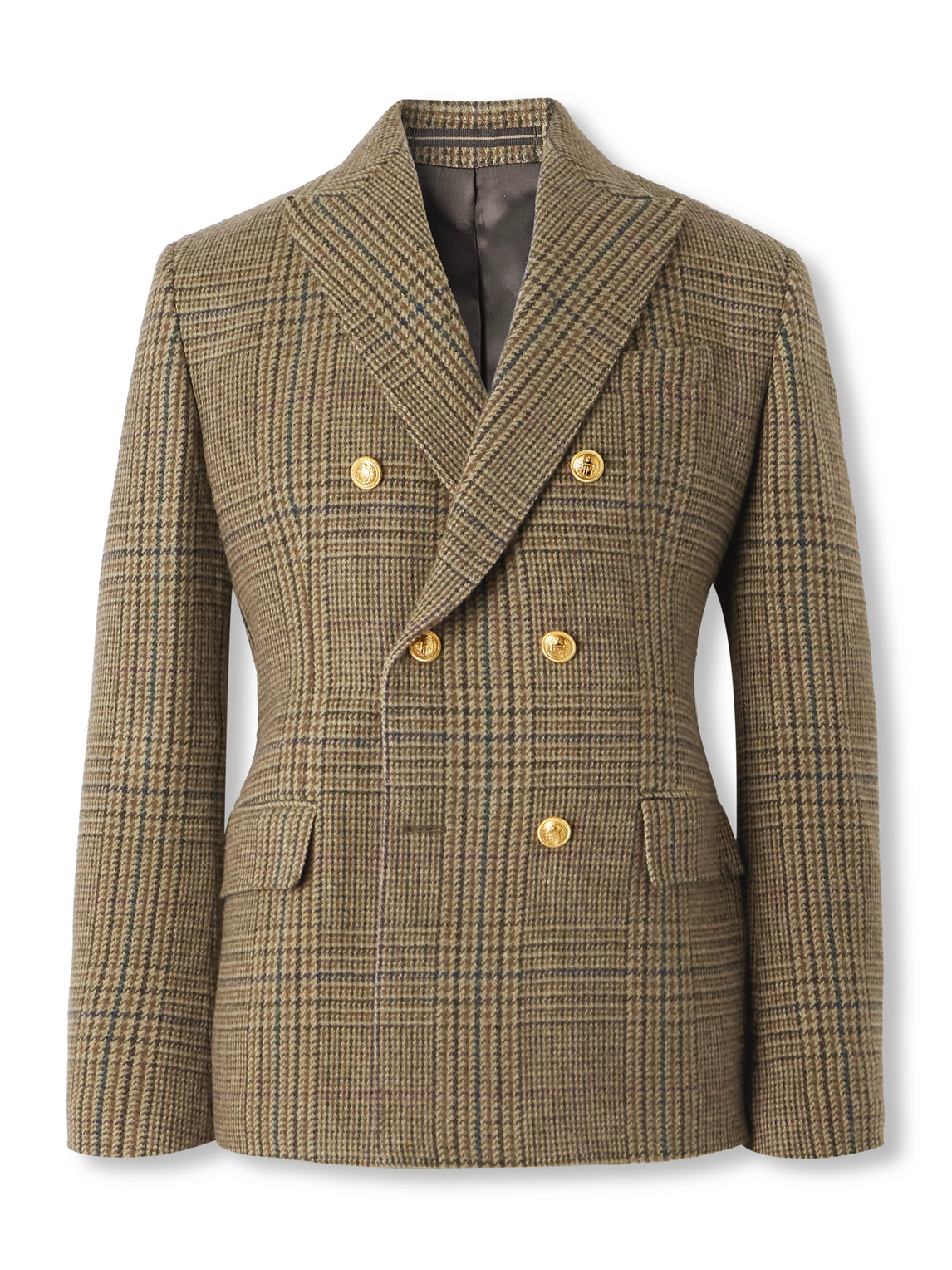 Incotex Double-breasted Prince Of Wales Checked Wool Blazer In Brown