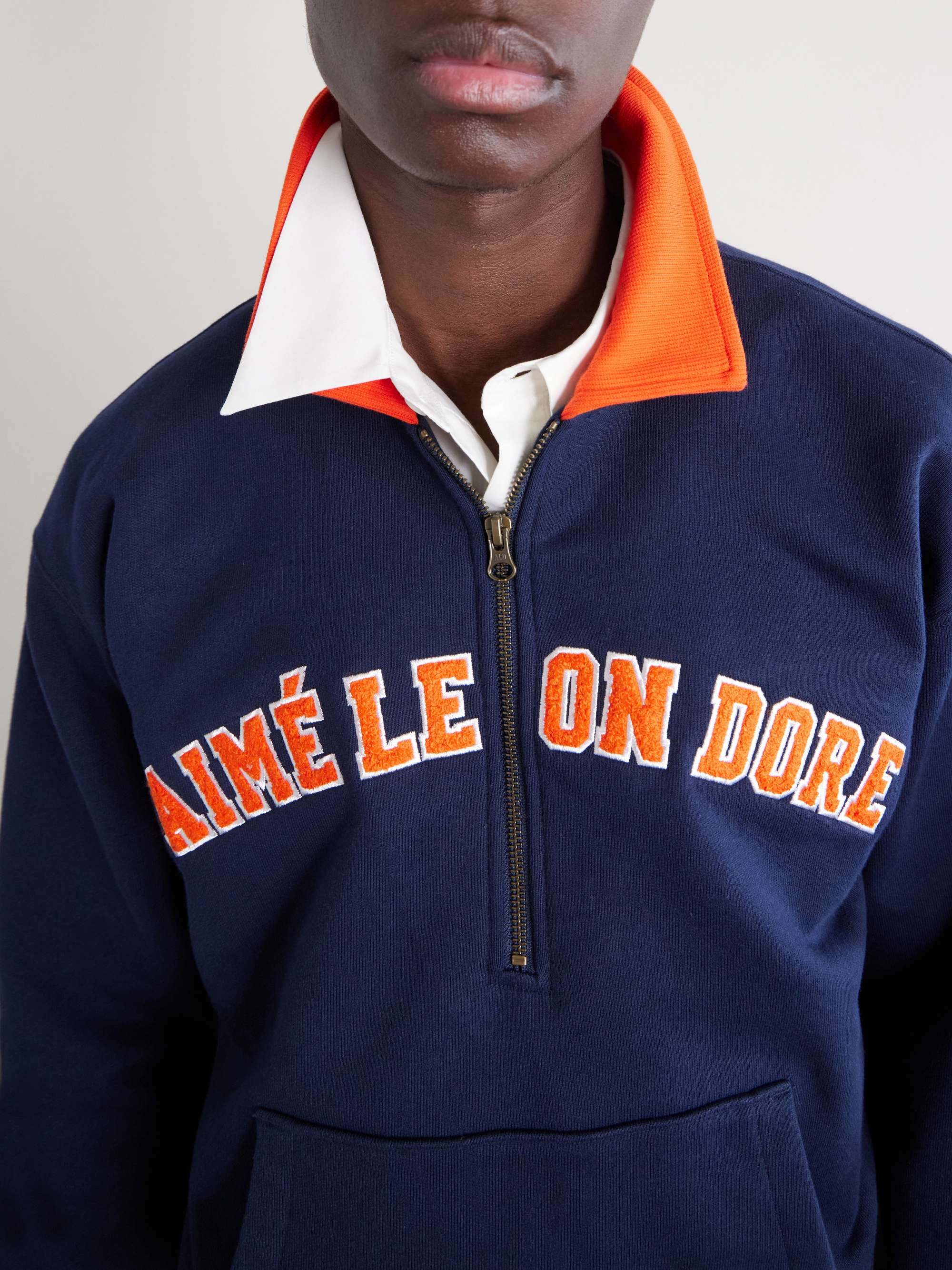 AIMÉ LEON DORE Logo-Embroidered Cotton-Jersey Half-Zip Sweatshirt