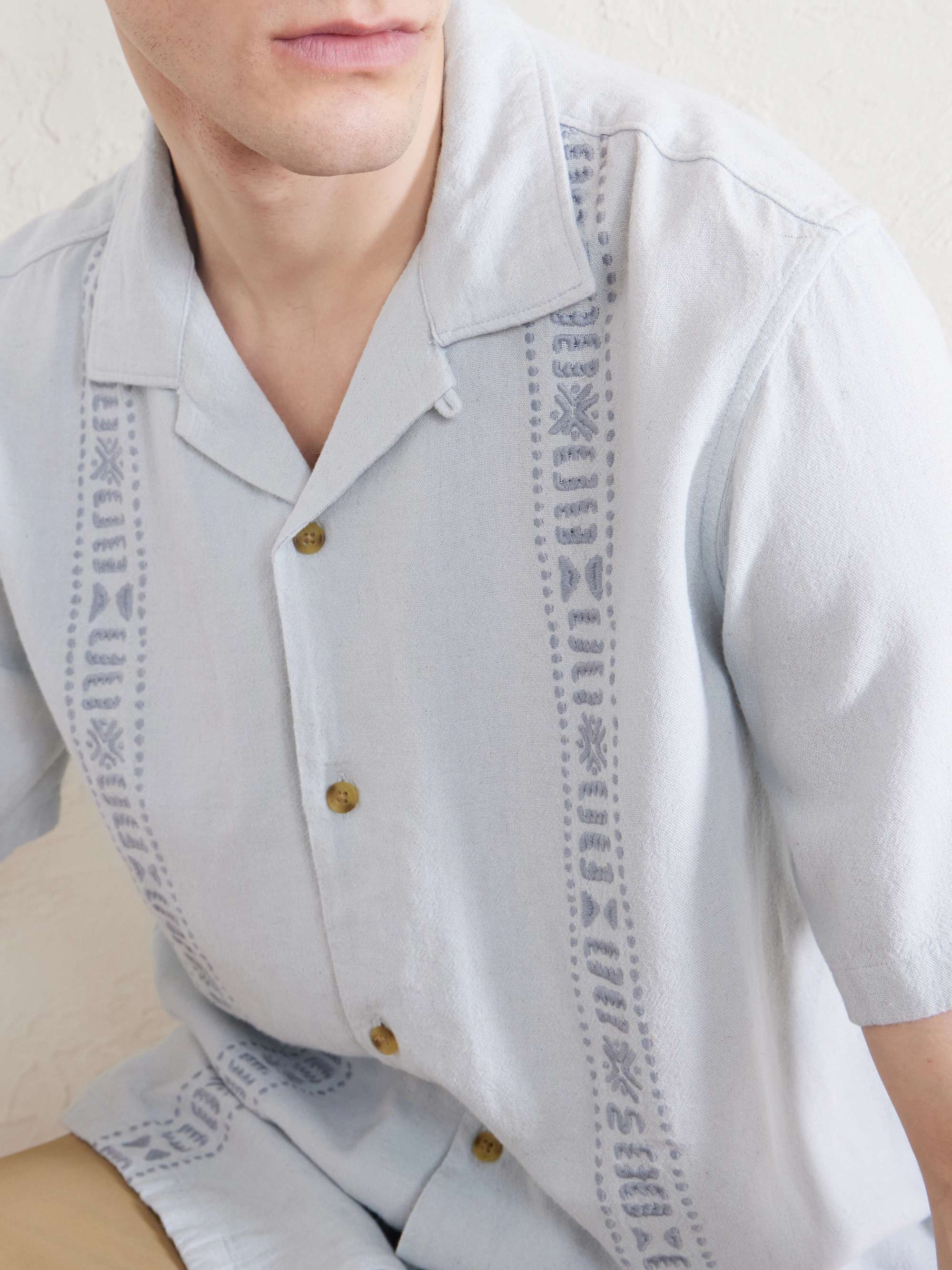 AIMÉ LEON DORE Embroidered Linen-Blend Shirt for Men | MR PORTER