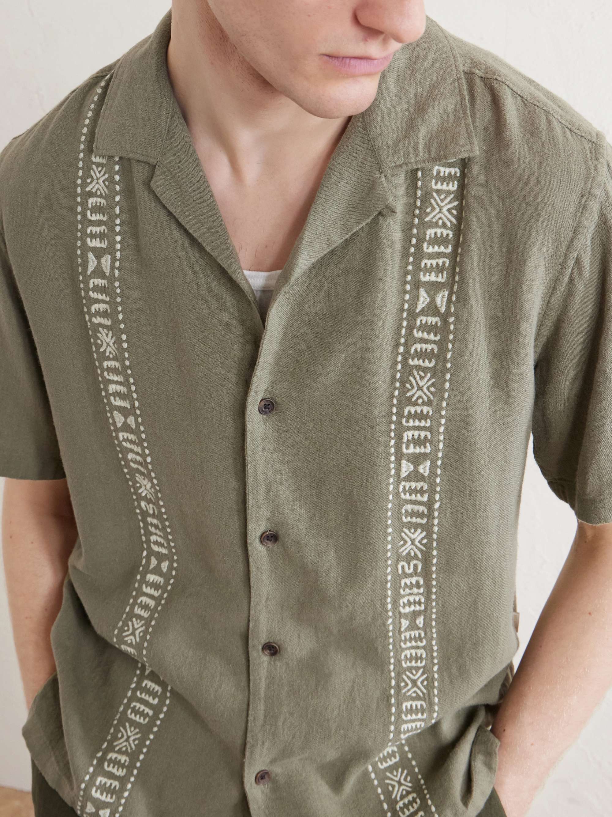 AIMÉ LEON DORE Embroidered Linen-Blend Shirt for Men | MR PORTER