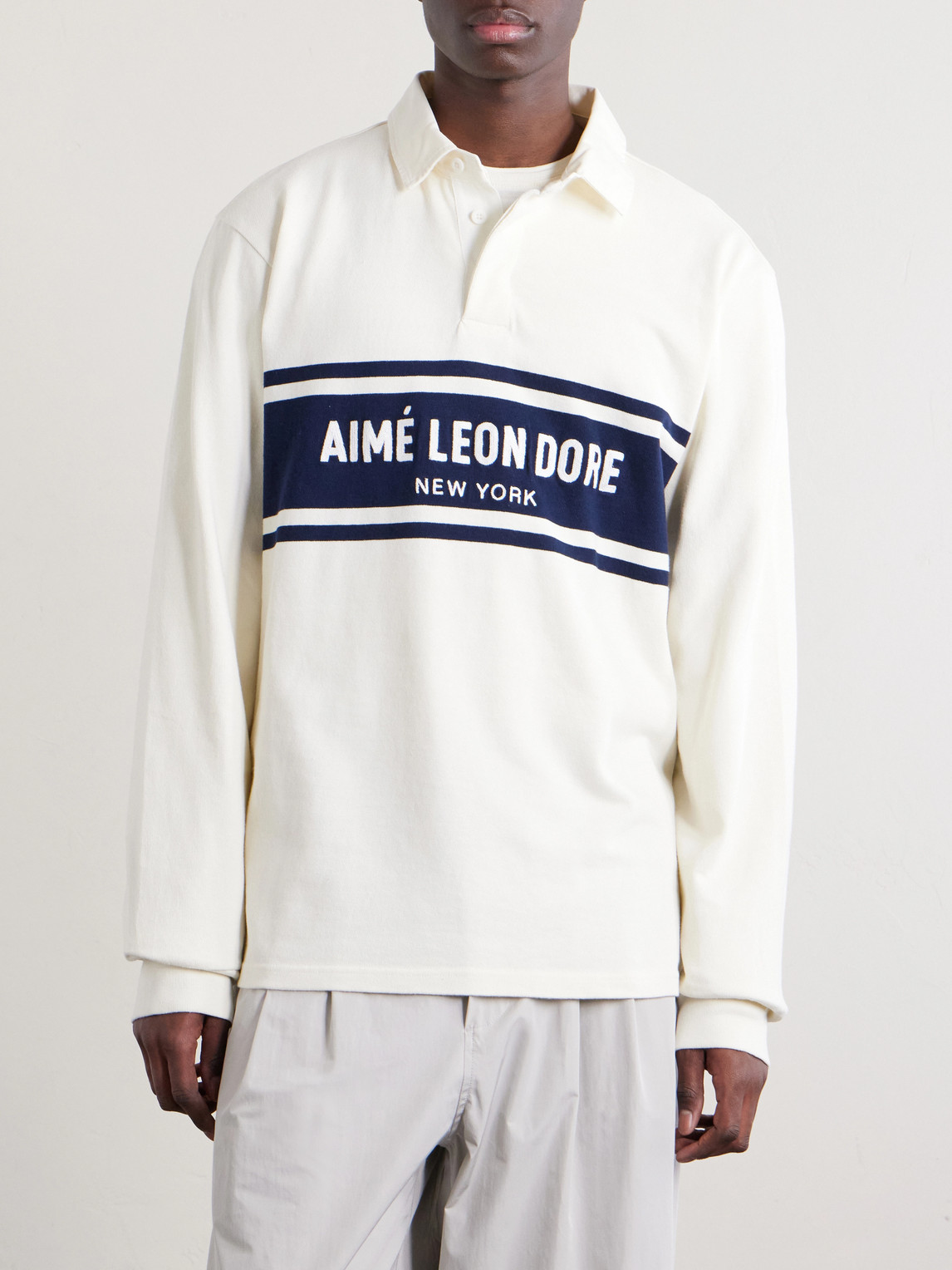 Aimé Leon Dore - Logo-Embroidered Striped Cotton Polo Sweater