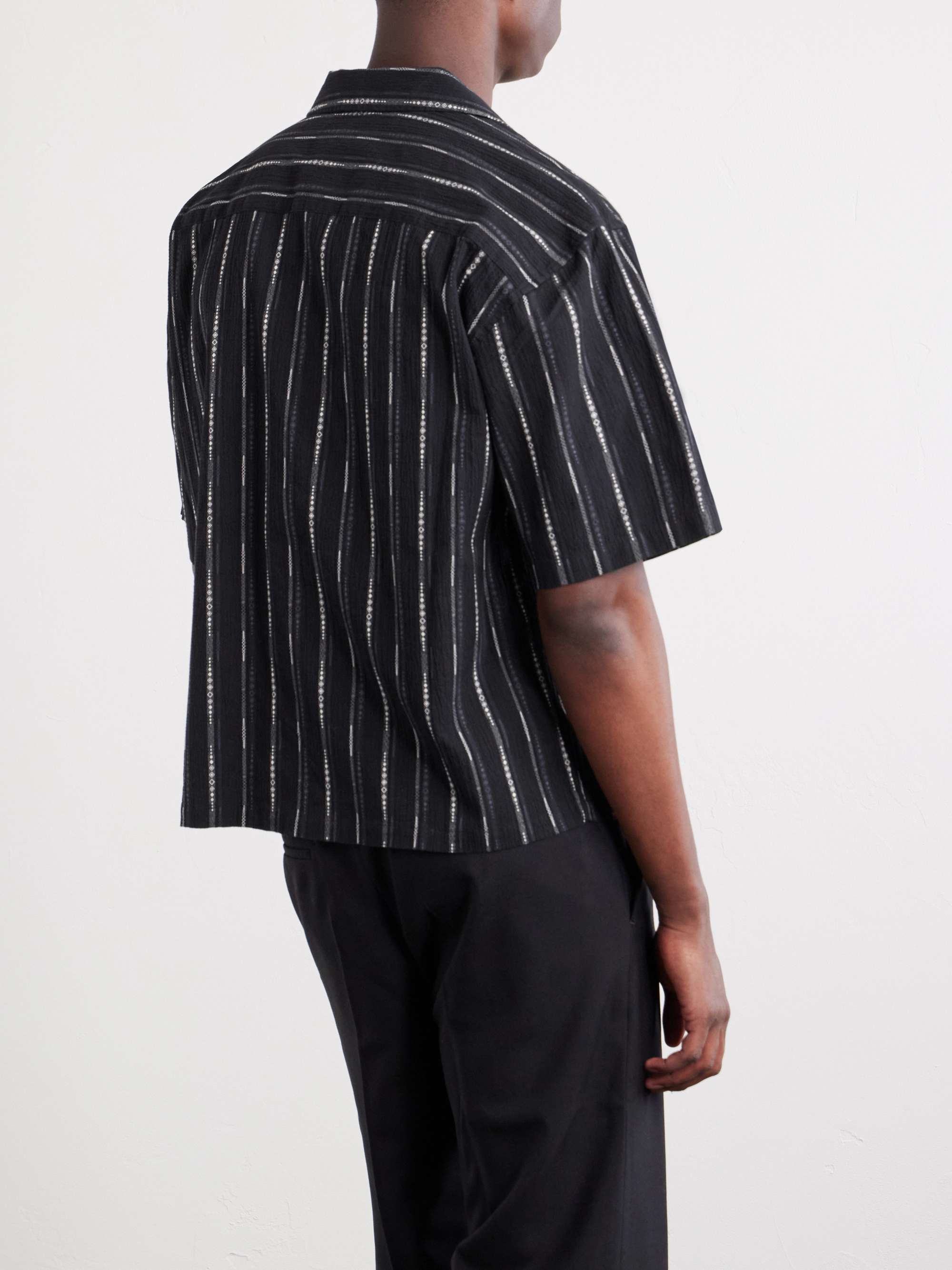 AIMÉ LEON DORE Camp-Collar Striped Cotton-Blend Jacquard Shirt for
