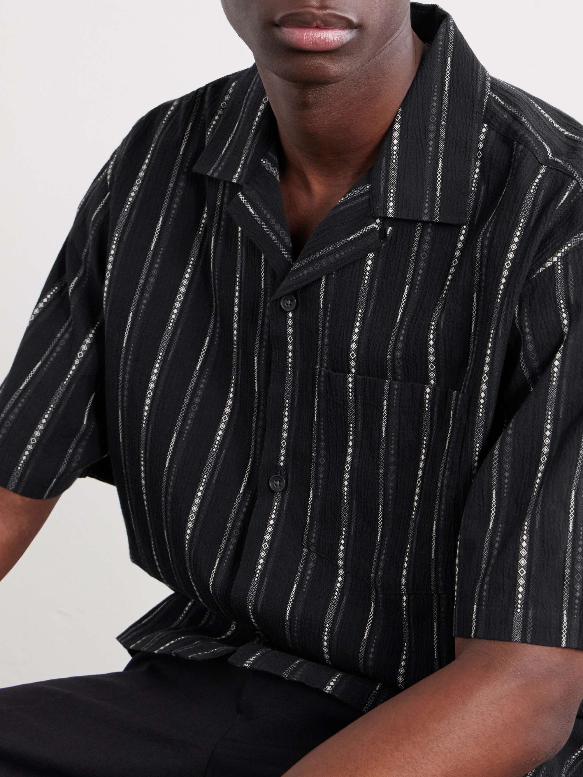 AIMÉ LEON DORE Camp-Collar Striped Cotton-Blend Jacquard Shirt for