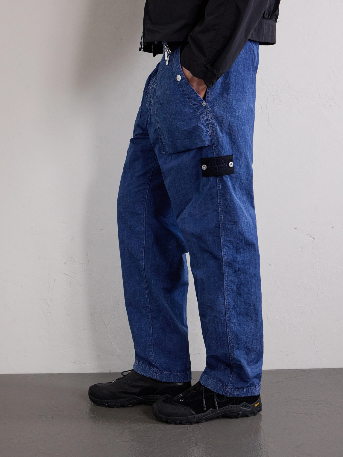 Denim Straight-Leg Crinkled Trousers